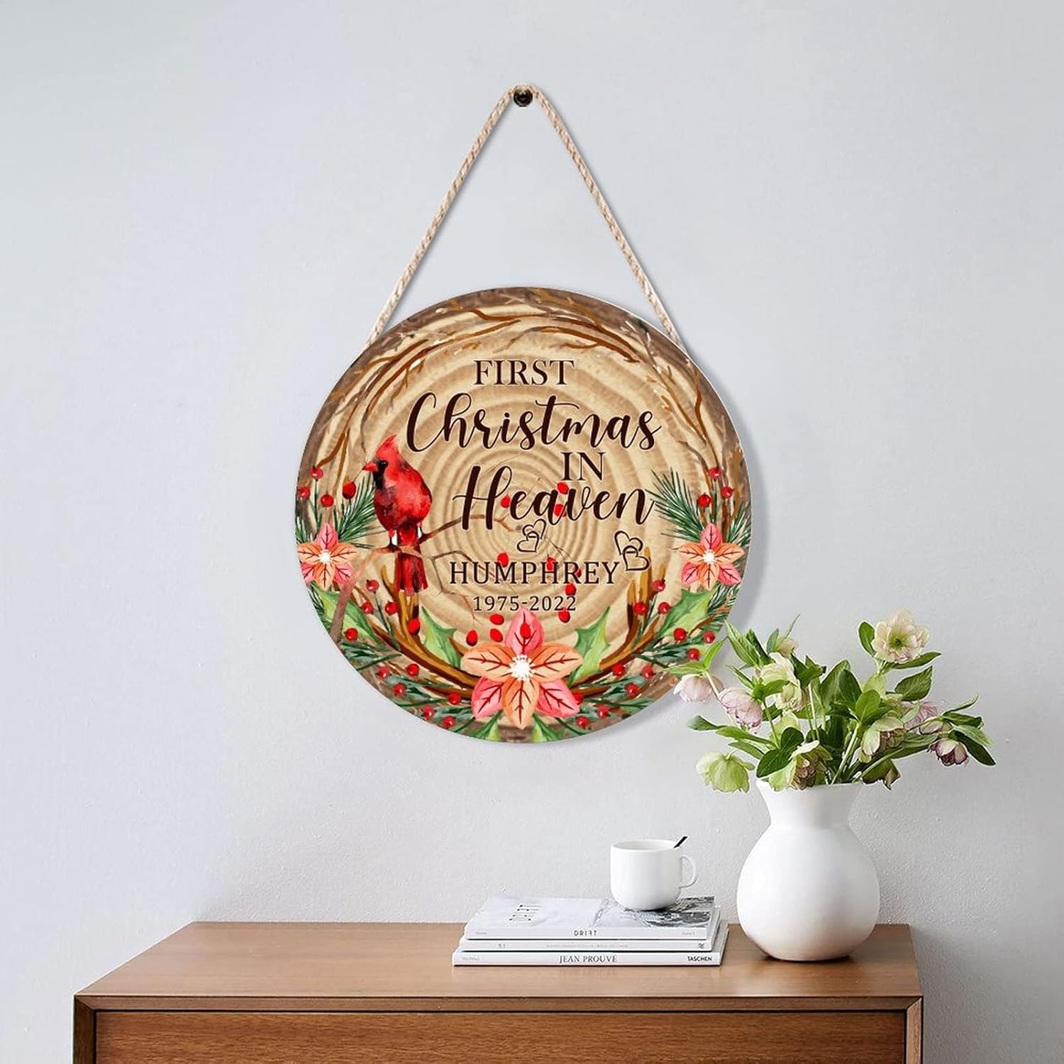 Farmhouse Door Hanger Red Birds Wreath Wood Sign 10x10in