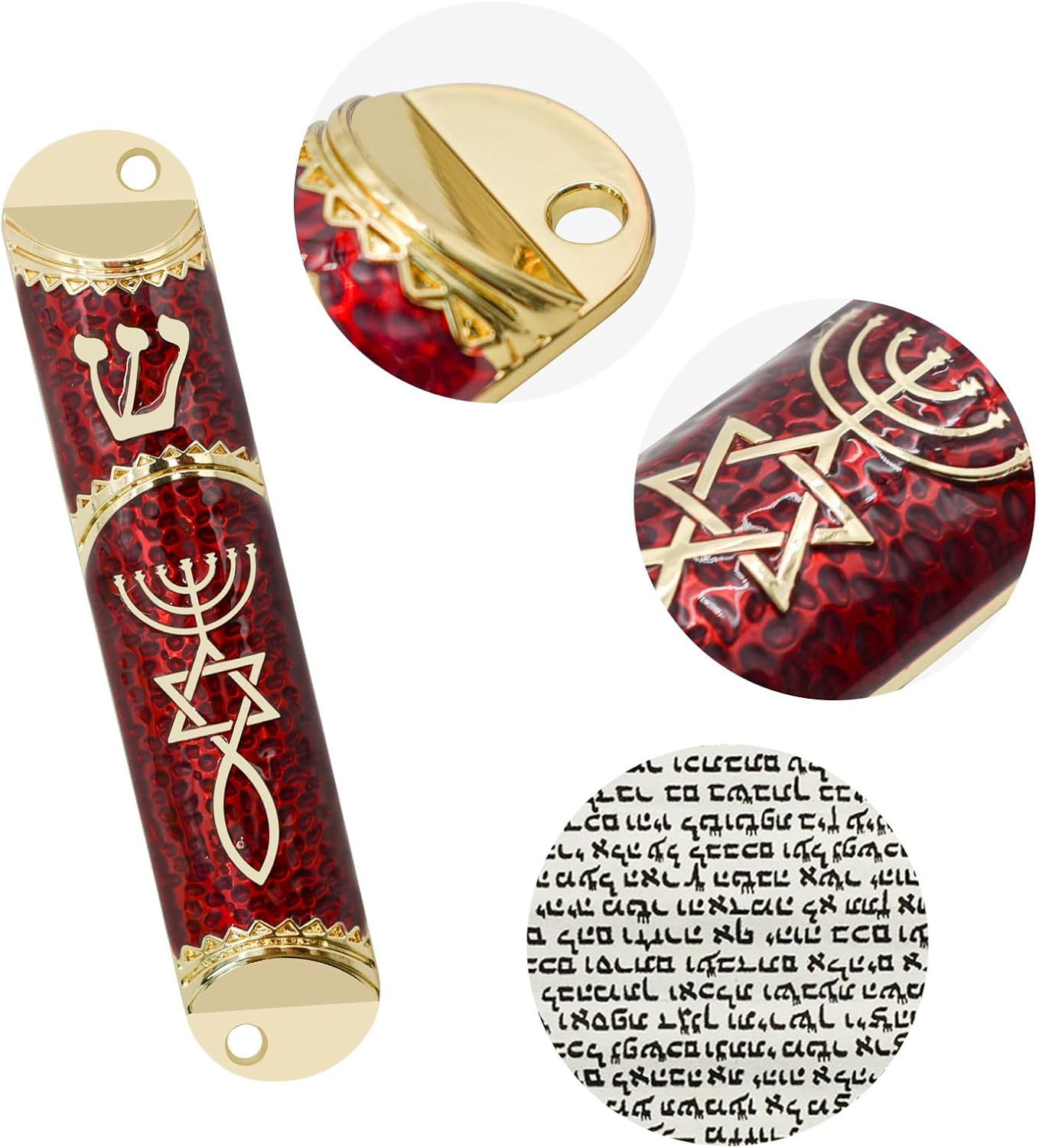 MrMrKura Red Metal Mezuzah with Scroll for Door