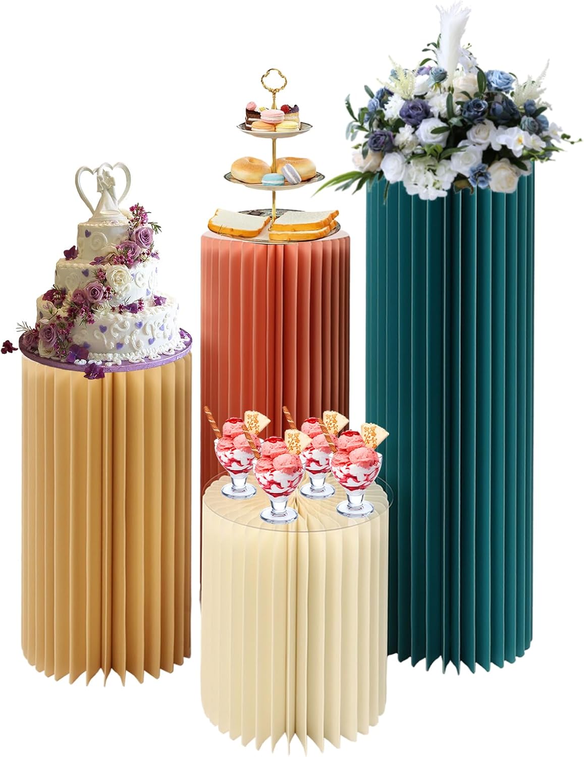 4PCS Light Pink Cylinder Pedestal Stand for Decorations
