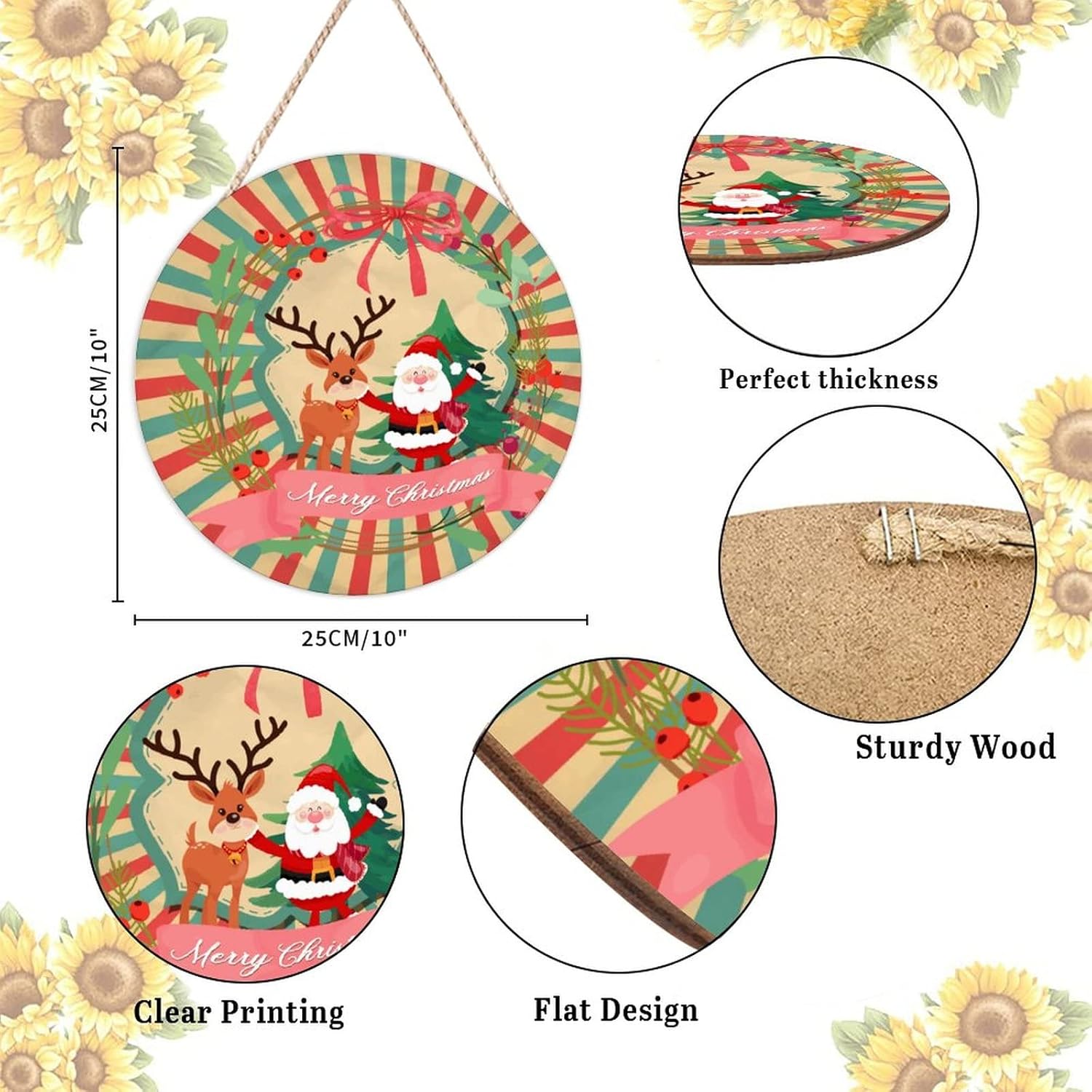 Holly Christmas Wreath Funny Santa Reindeer Door Hanger