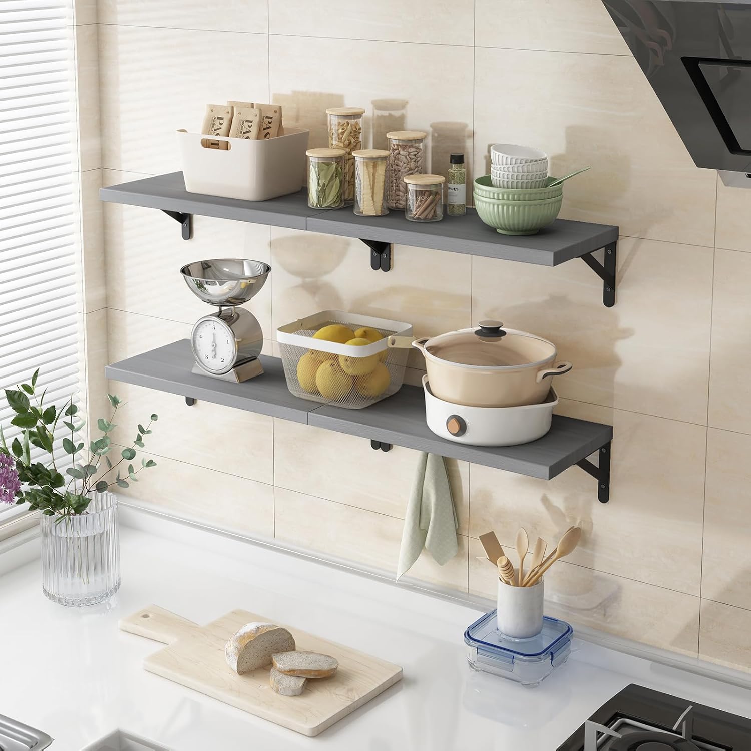YGEOMER Floating Shelves Set of 4 Gray Wall Shelves