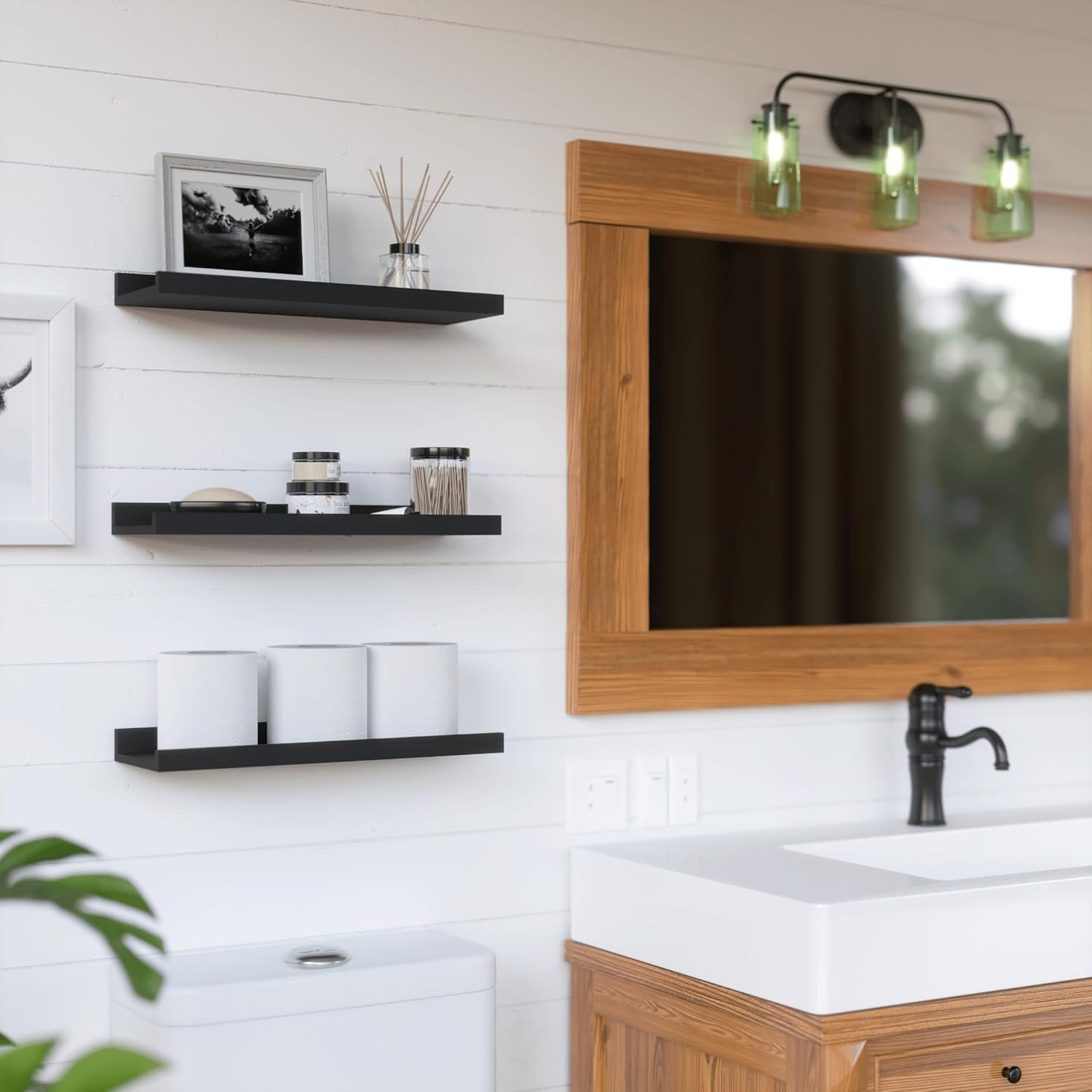 RICHER HOUSE 3 Set Floating Shelves for Wall Black