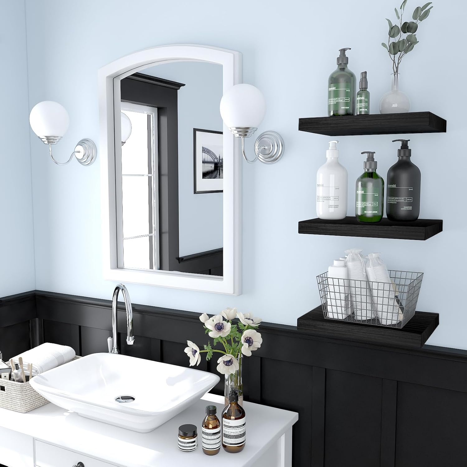 Set of 3 Floating Wall Shelves Black 12x9 Inch