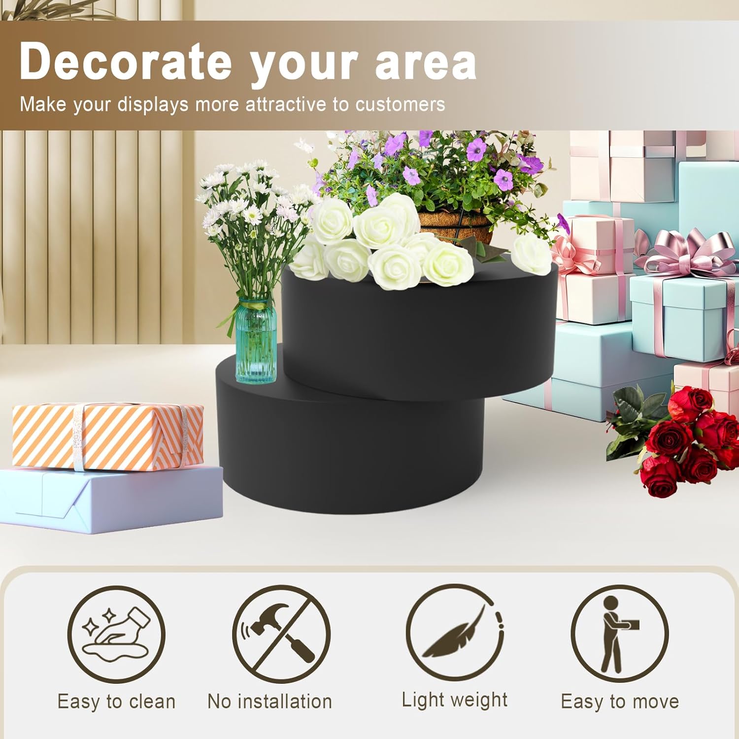 Jueraori Black Round Display Pedestal Stand