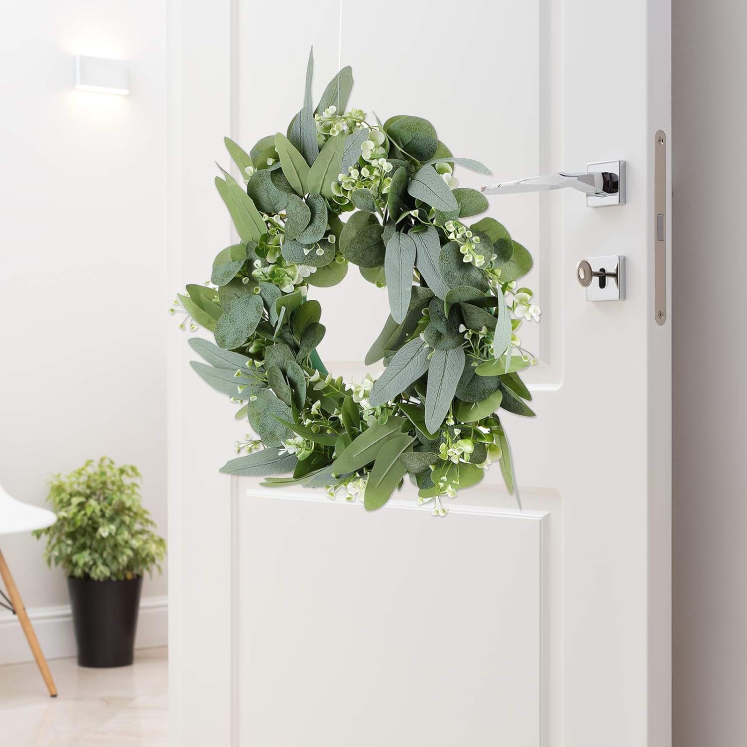 PRETYZOOM Eucalyptus Wreath Real Look Fake Flower Door Garland