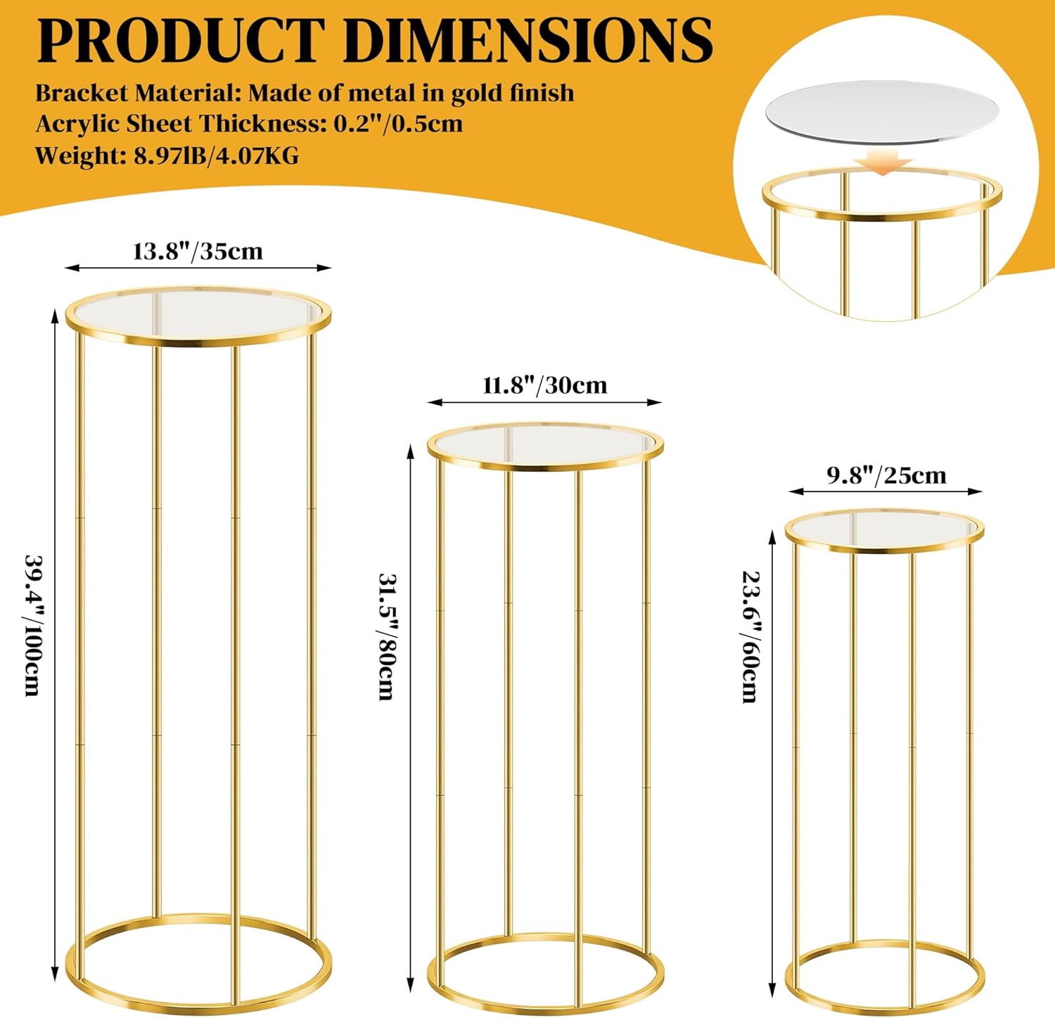 OIHYA 3PCS Gold Cylinder Plant Stand for Parties