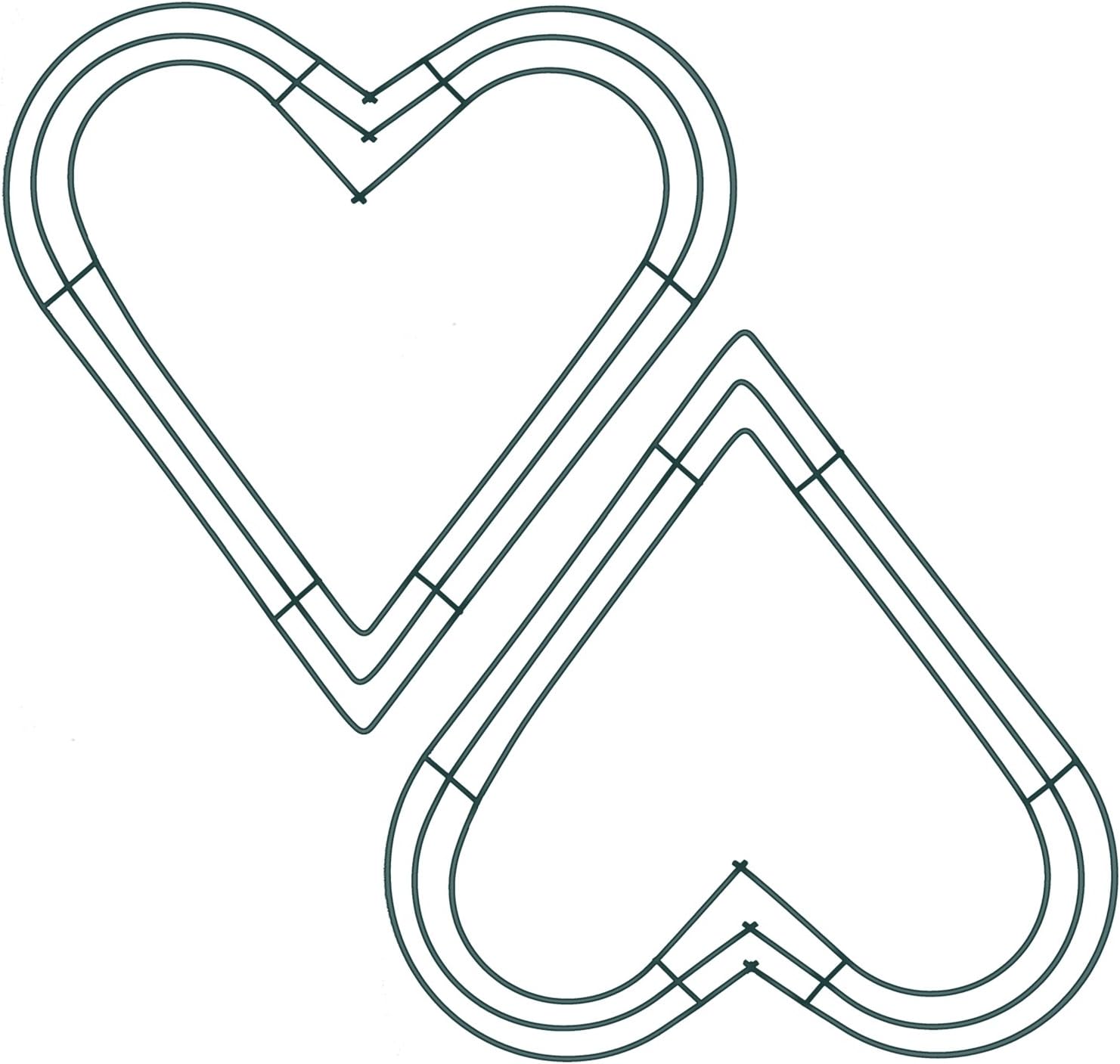 Pack of 2 Heart Shaped Wire Wreath Frames 12 Inches Dark Green Metal