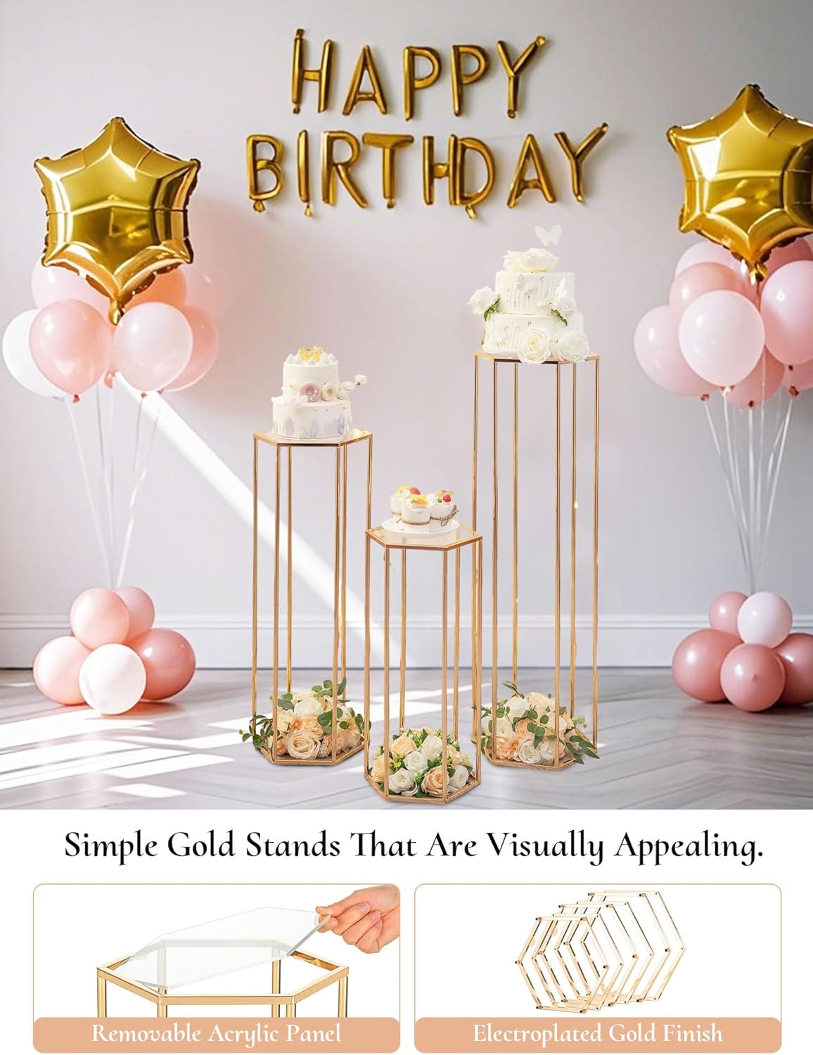 Cylinder Pedestal Stands for Party 3PCS Cake Table Stand