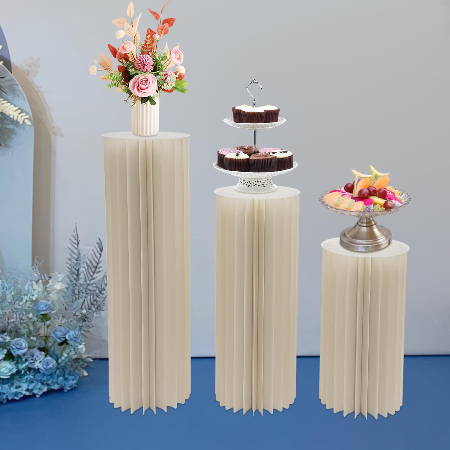 Foldable Cardboard Cylinder Stands Set of 3 for Parties