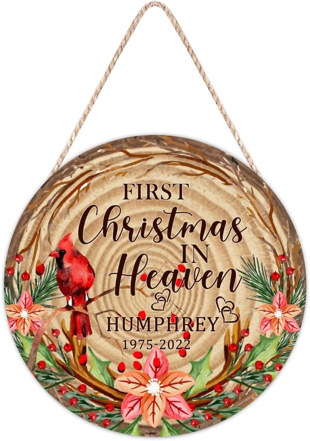 Farmhouse Door Hanger Red Birds Wreath Wood Sign 10x10in