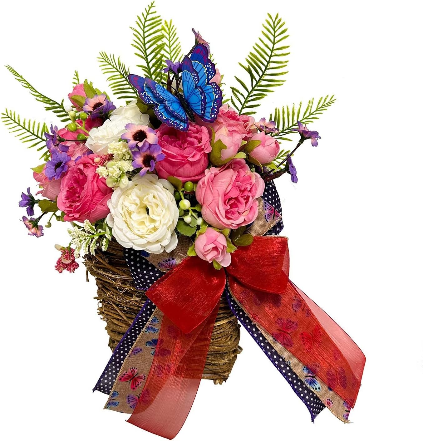 Spring Pink Peony Butterfly Wreath for Front Door