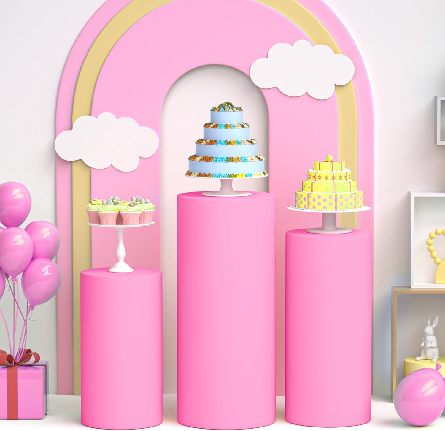 LEBENGURU 3Pcs Cylinder Pedestal Stand Covers Pink