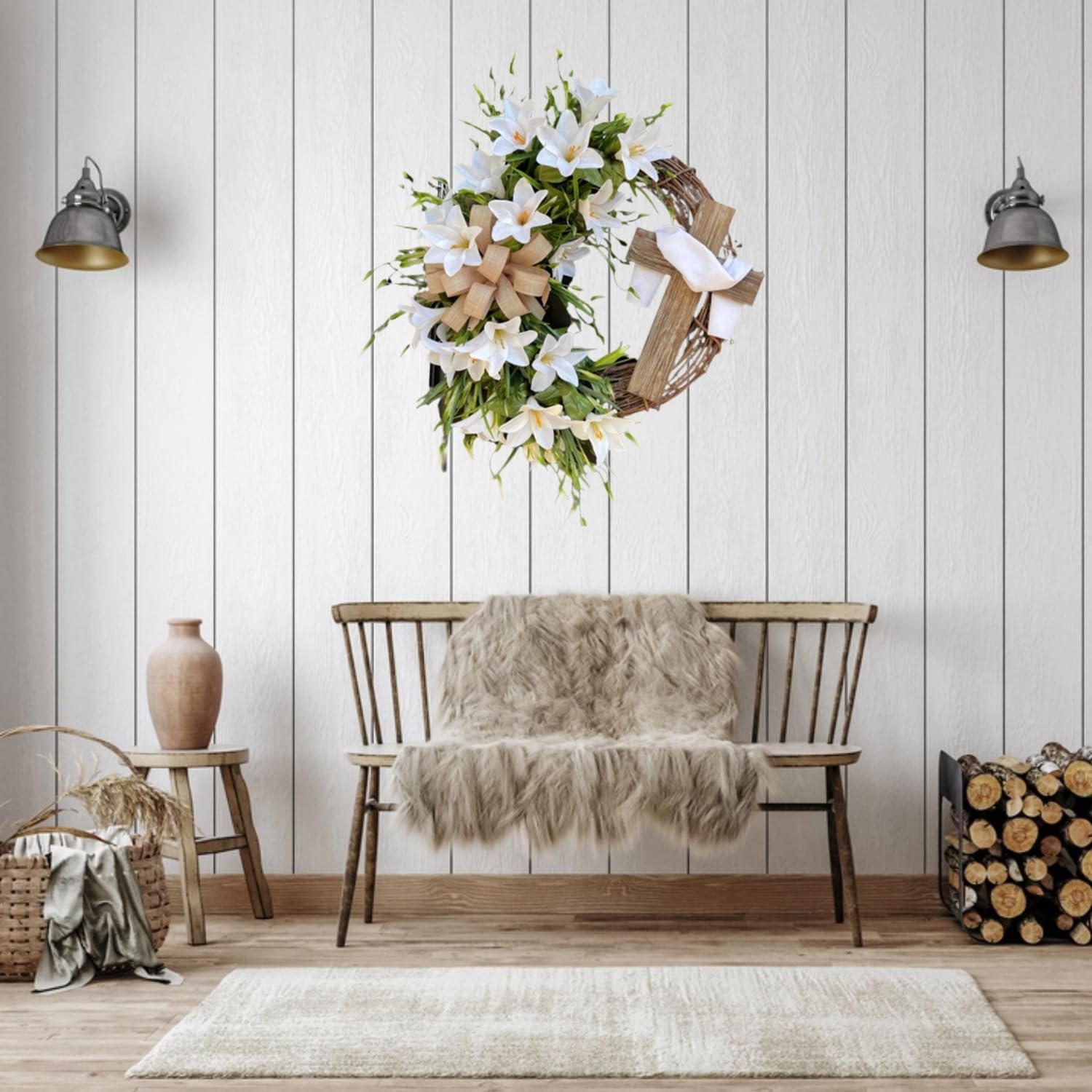 18 Easter Wreath with Cross Spring Door Decor