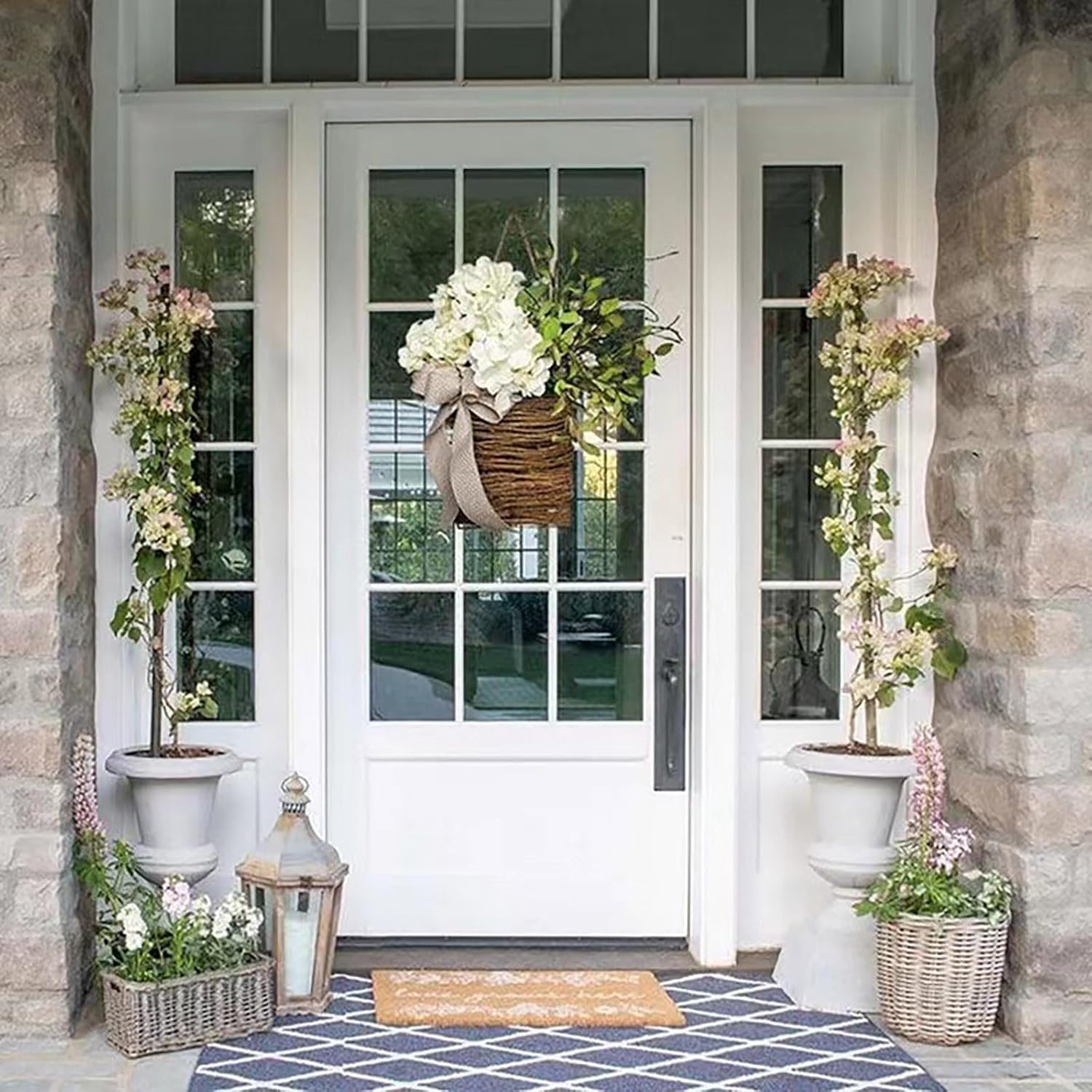 Cream Hydrangea Door Wreath Basket Hanger