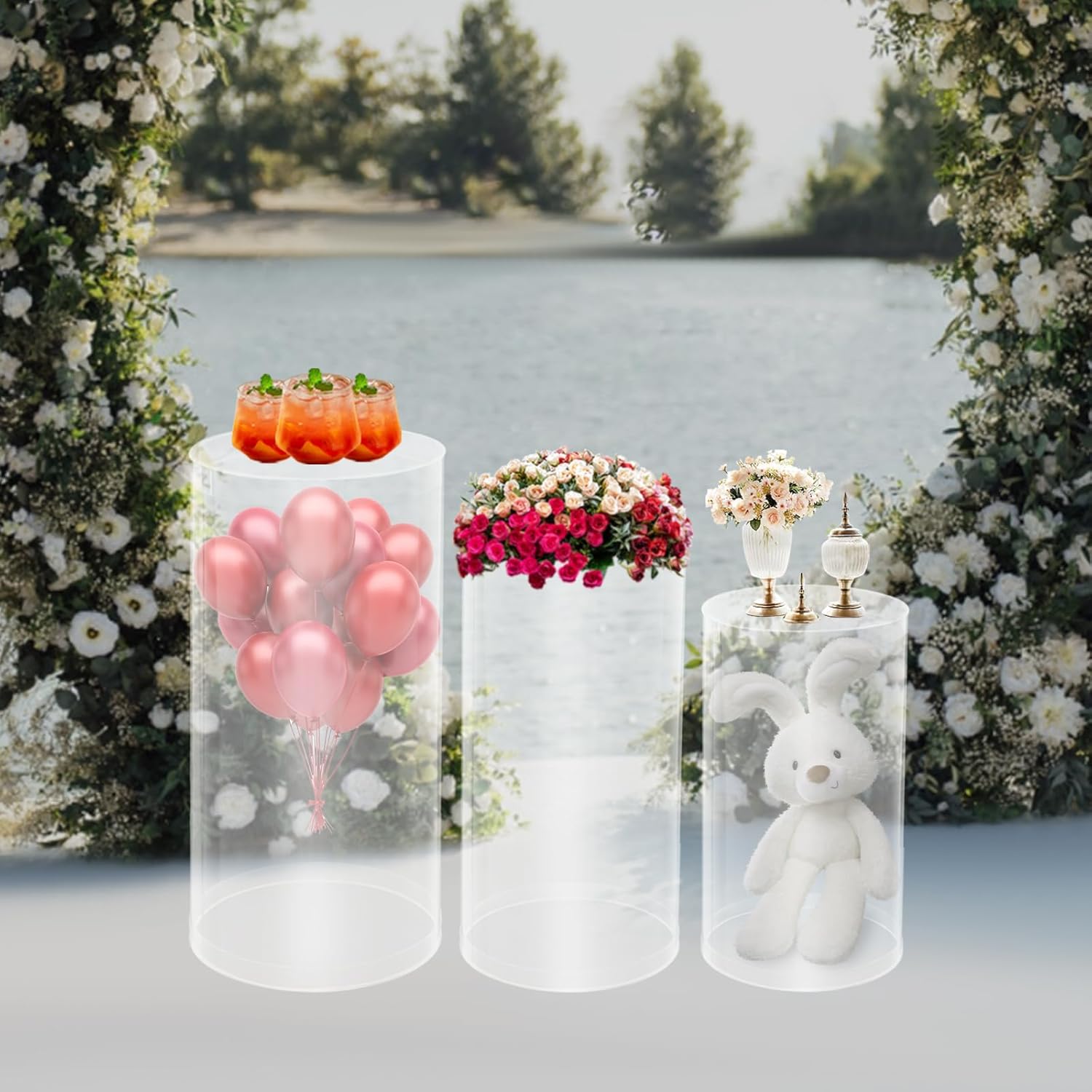 DYRABREST Clear Cylinder Pedestal Stands 3Pcs Wedding Decor Display