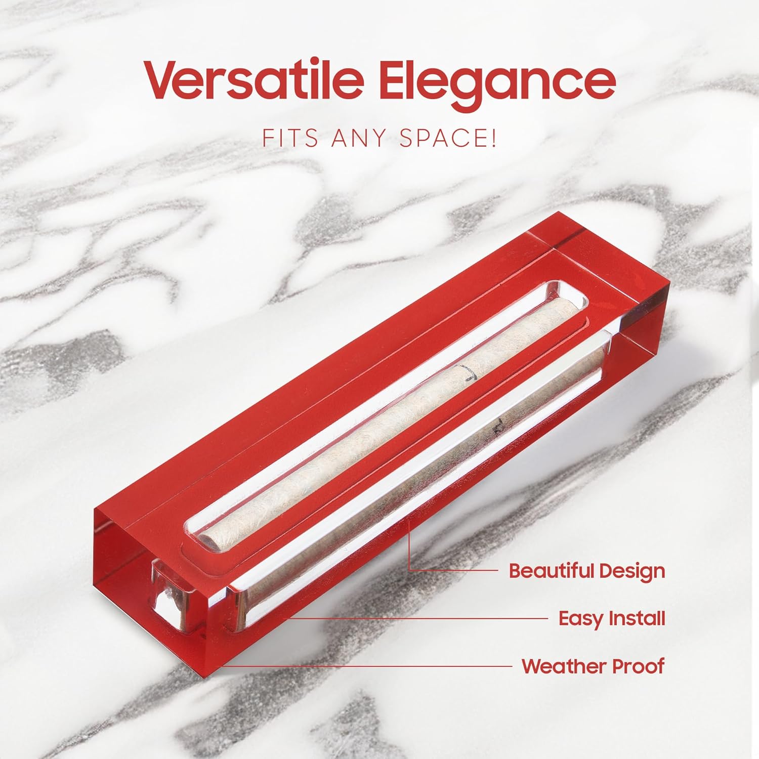 Modern Acrylic Mezuzah Case for Door - Red 6 Inch