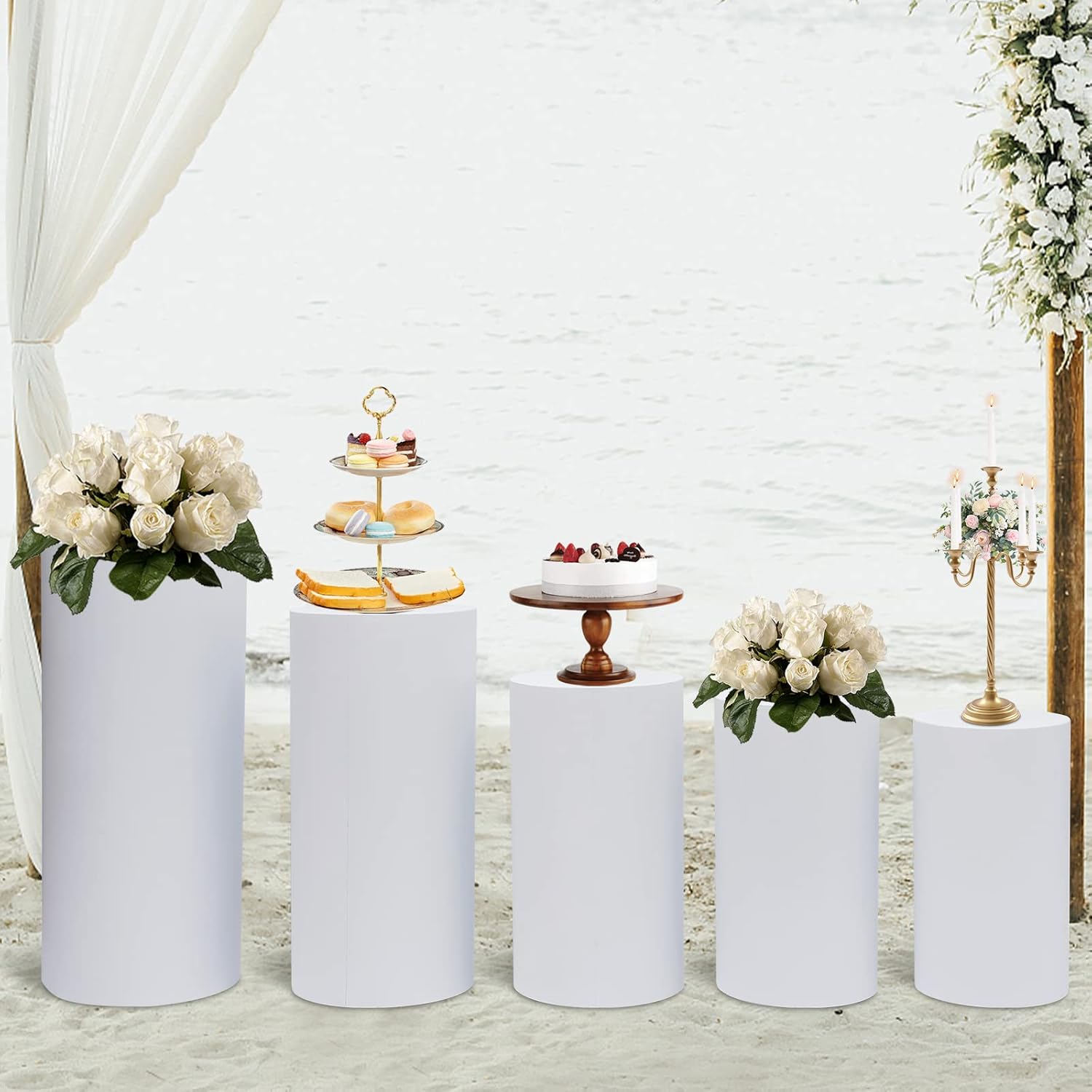 Elegant 5Pcs Metal Cylinder Pedestal Stands for Party Decor