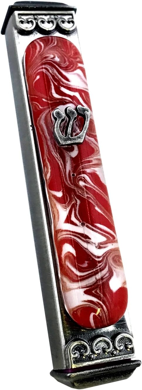 Tamara Baskin Art Glass Mezuzah Red Vanilla