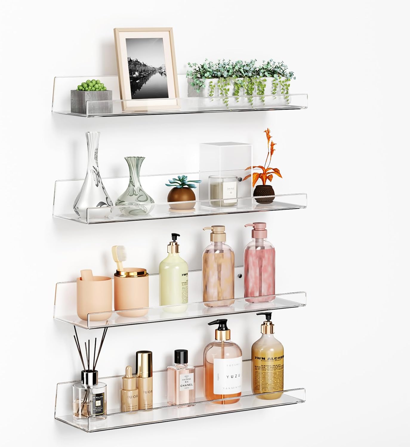 Albumgit 4 Pack Clear Floating Wall Shelves