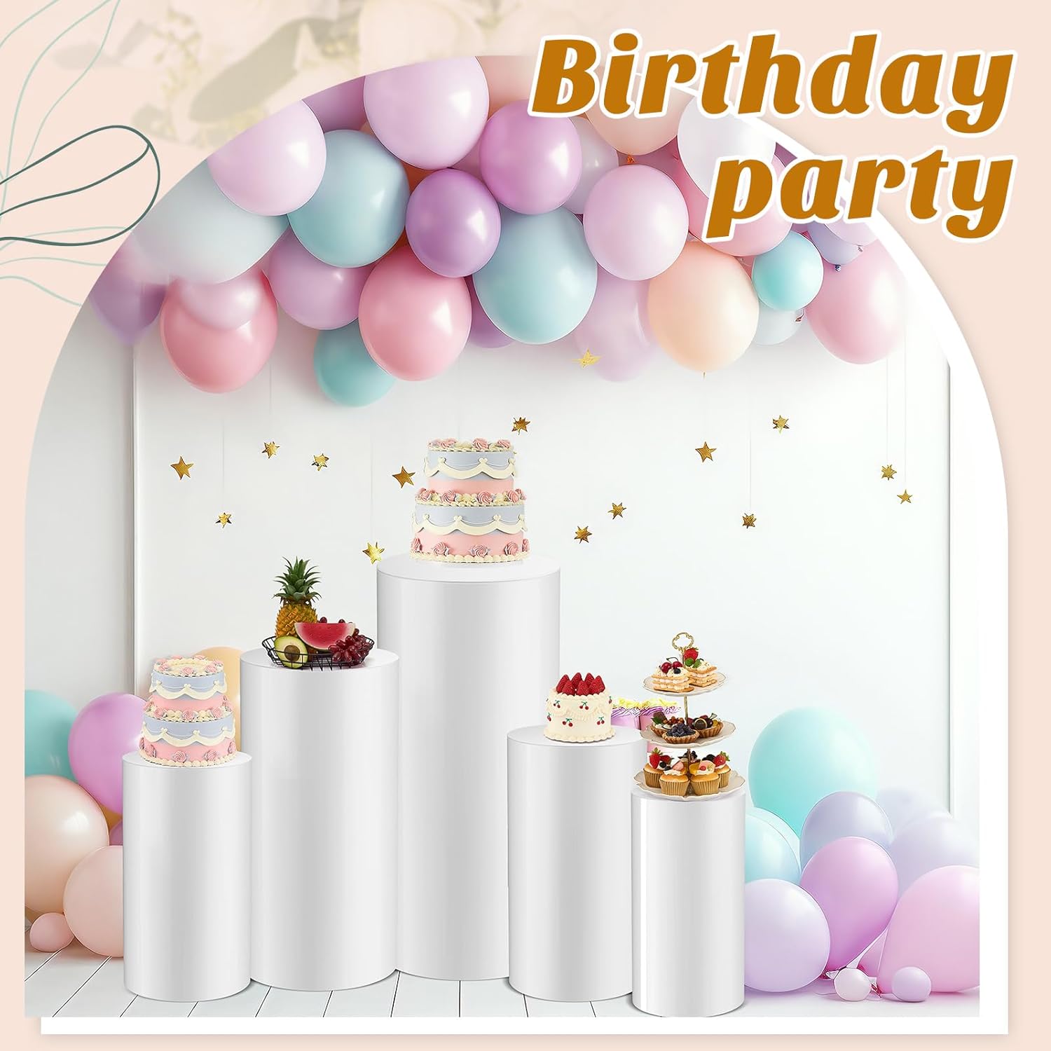 5 Pcs Cylinder Stands for Party - White Cake Pedestal Displays