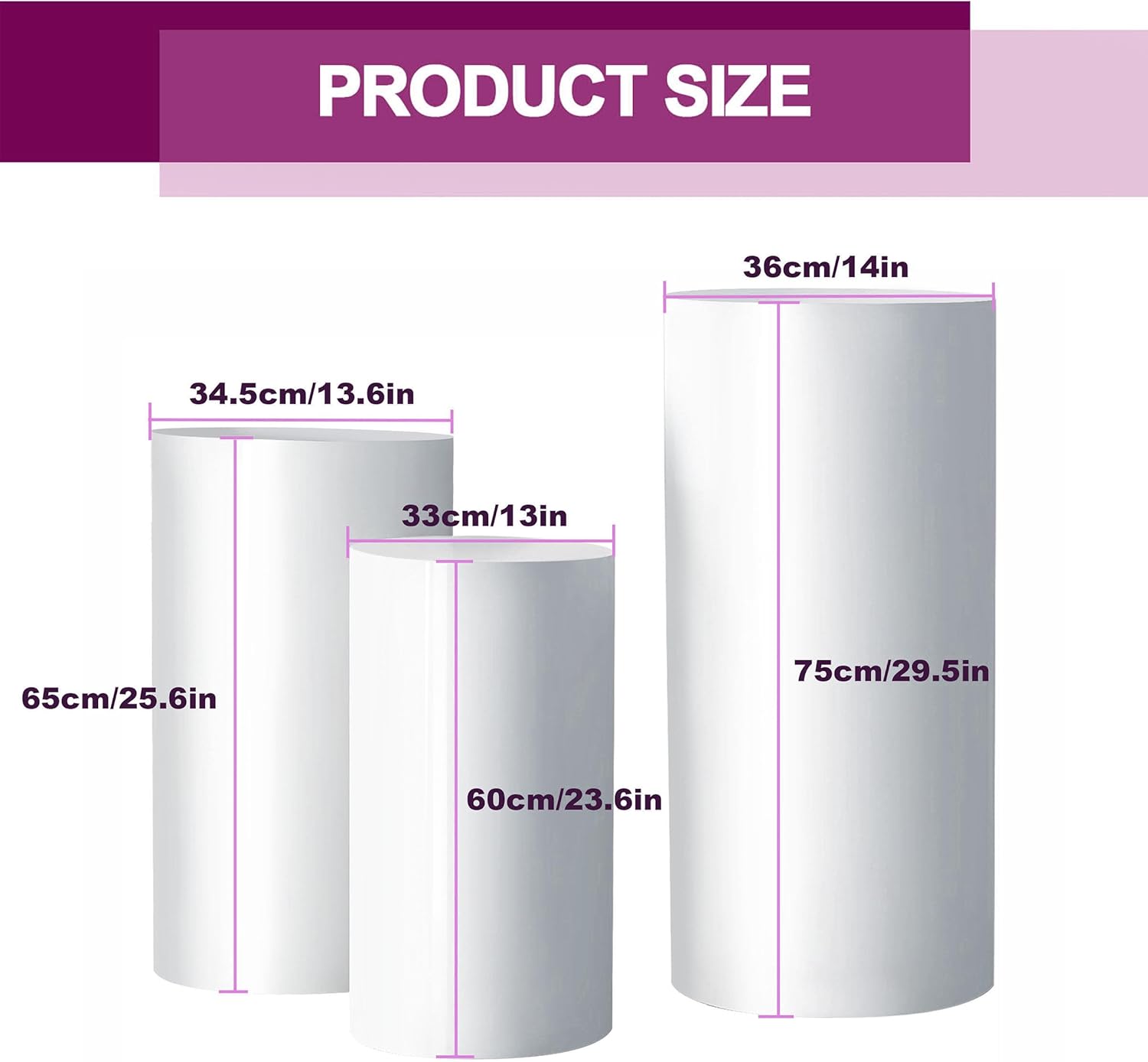 Hytesco Metal Display Pedestal Stand - 3PC White Round Cylinder Decor