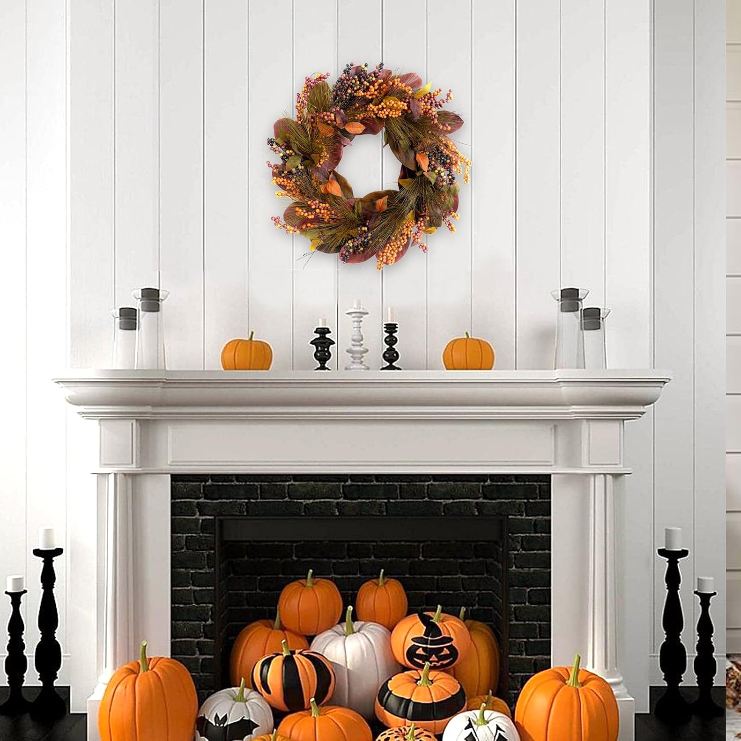 TEMPUS 20 Inch Thanksgiving Wreath with Magnolia Leaves and Pine Cones