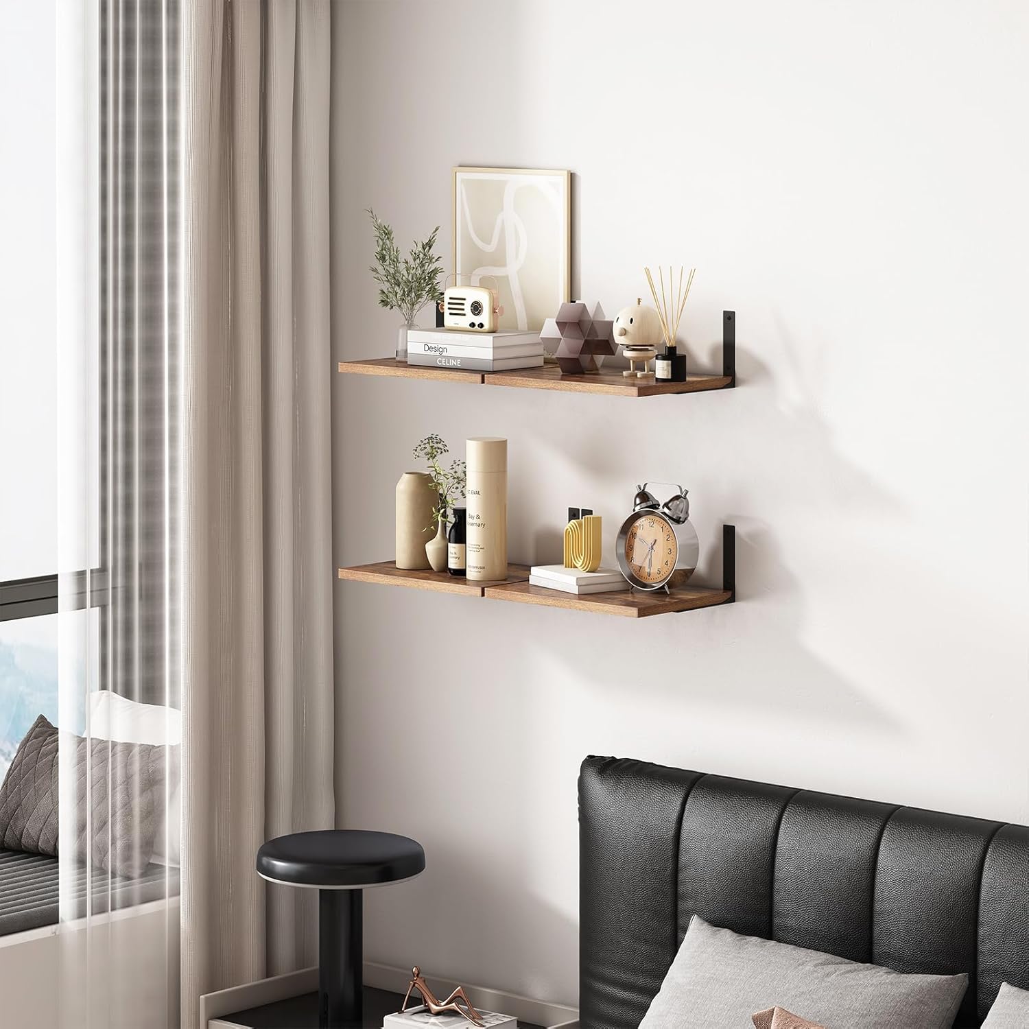 Inforth 12 Deep Floating Wall Shelves Brown 16x12