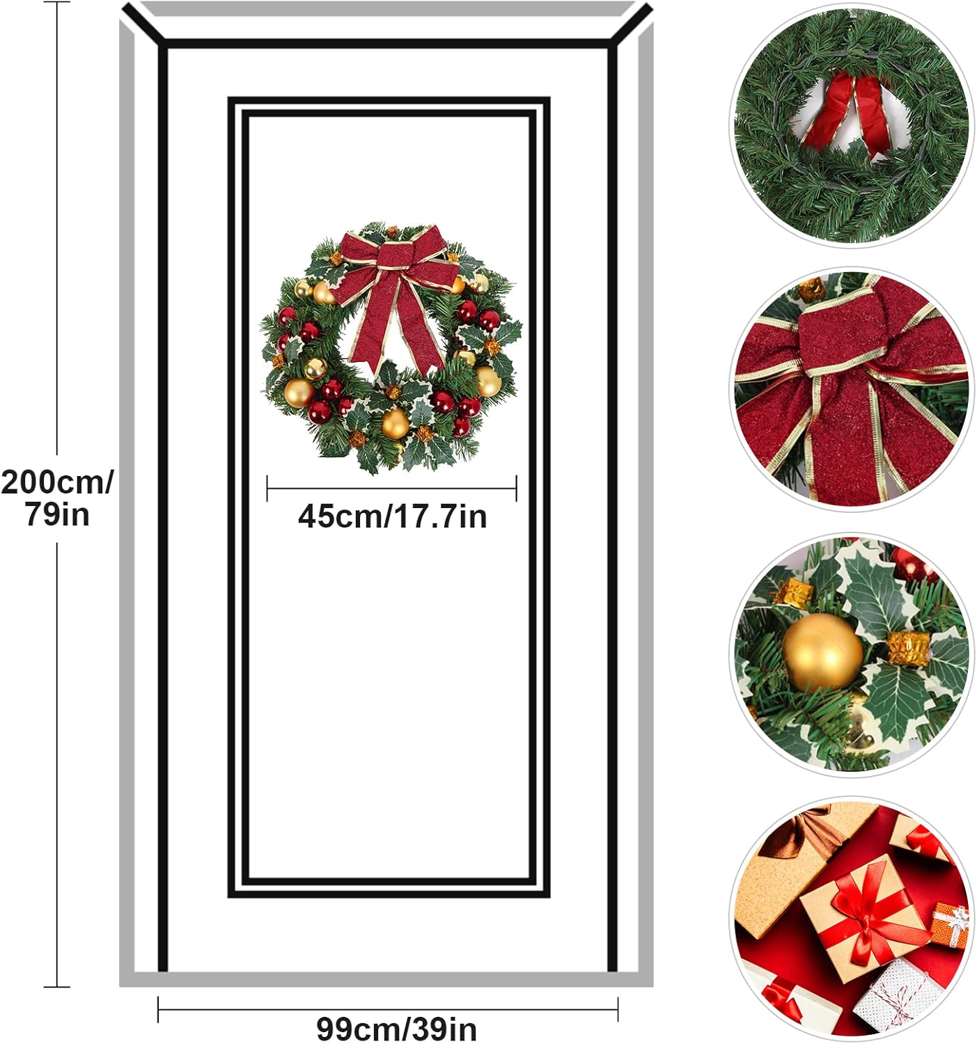 Heflashor 17 Inch Christmas Wreath with Bow