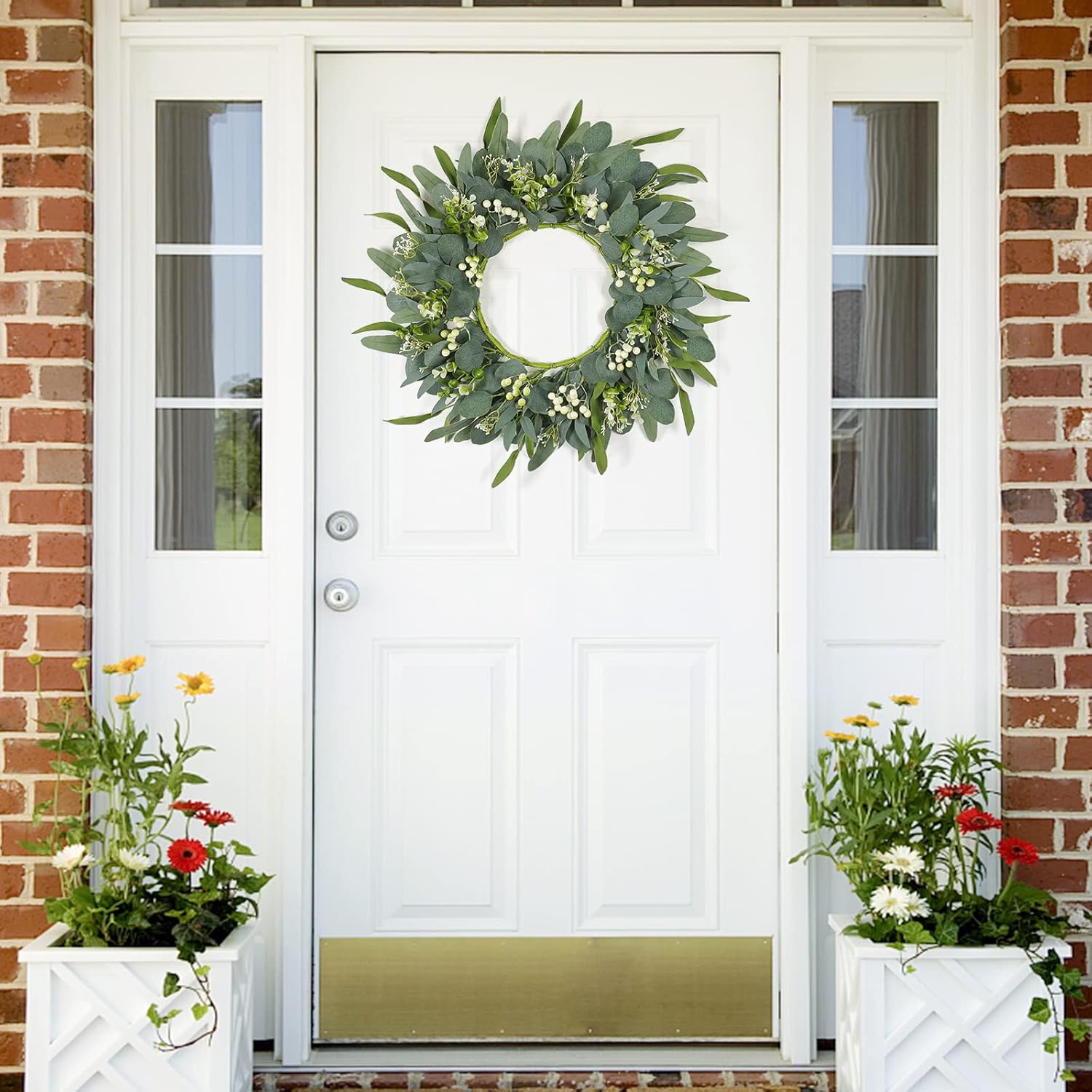 TOCHGREEN 22 In Artificial Eucalyptus Wreath with White Berries