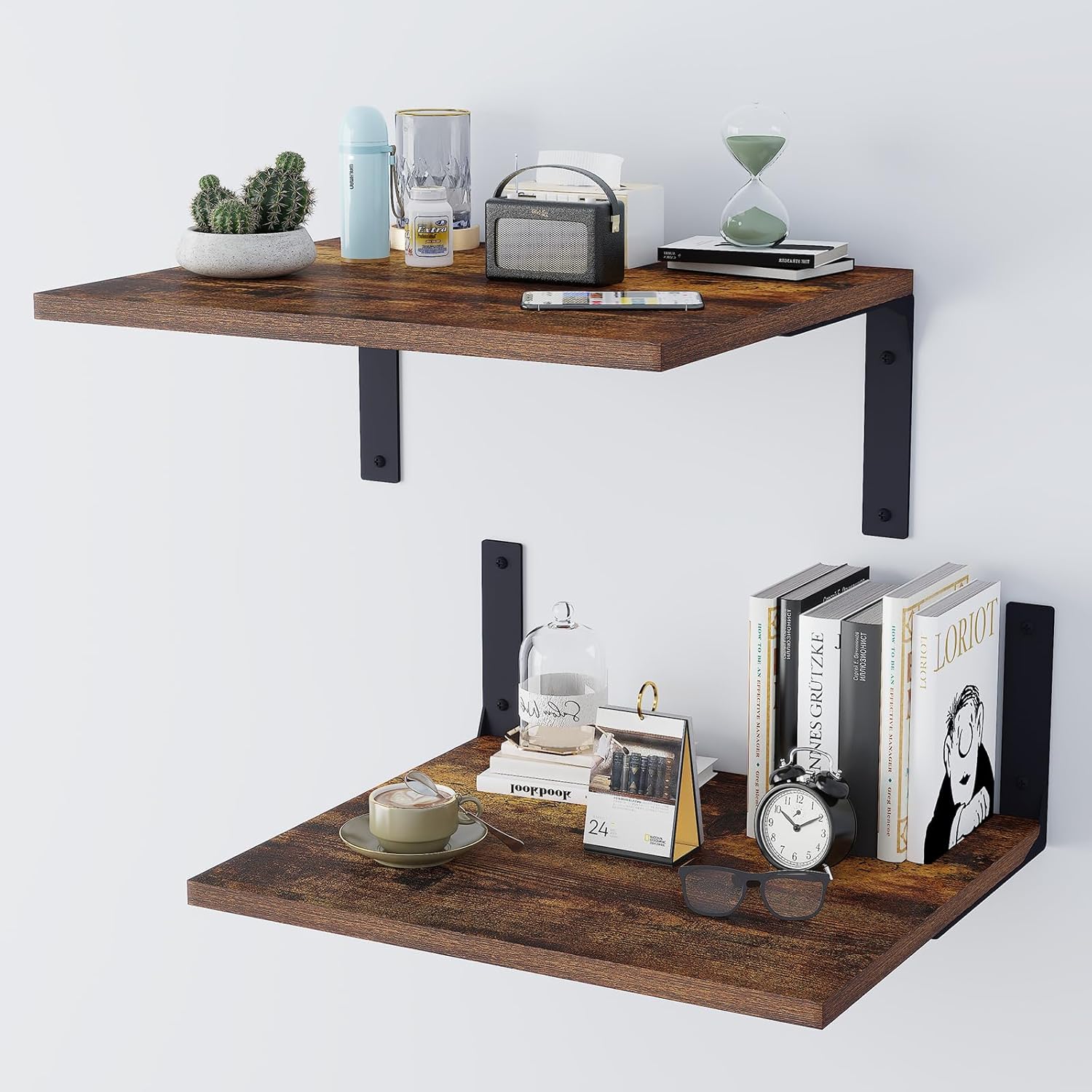 Inforth 12 Deep Floating Wall Shelves Brown 16x12