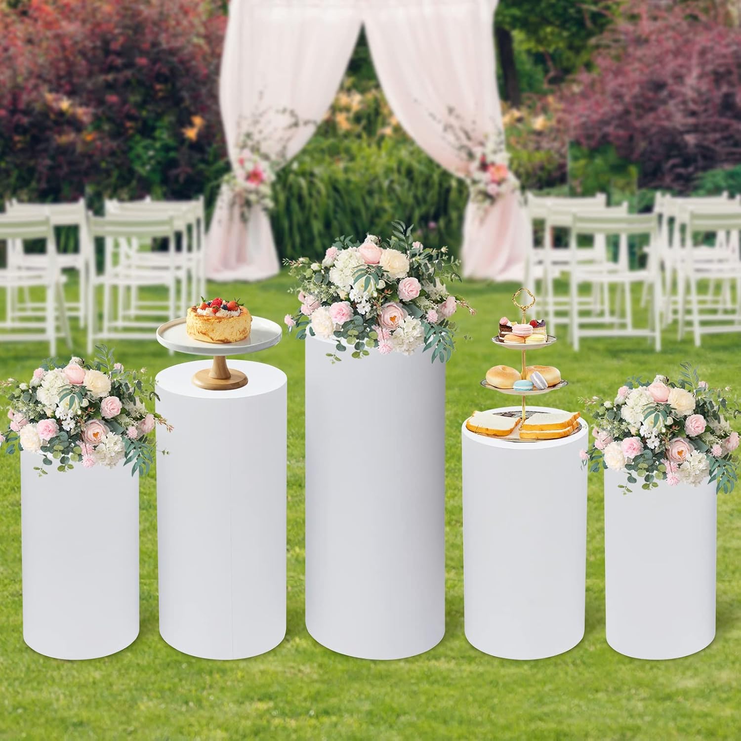 5Pcs White Cylinder Pedestal Stands for Events