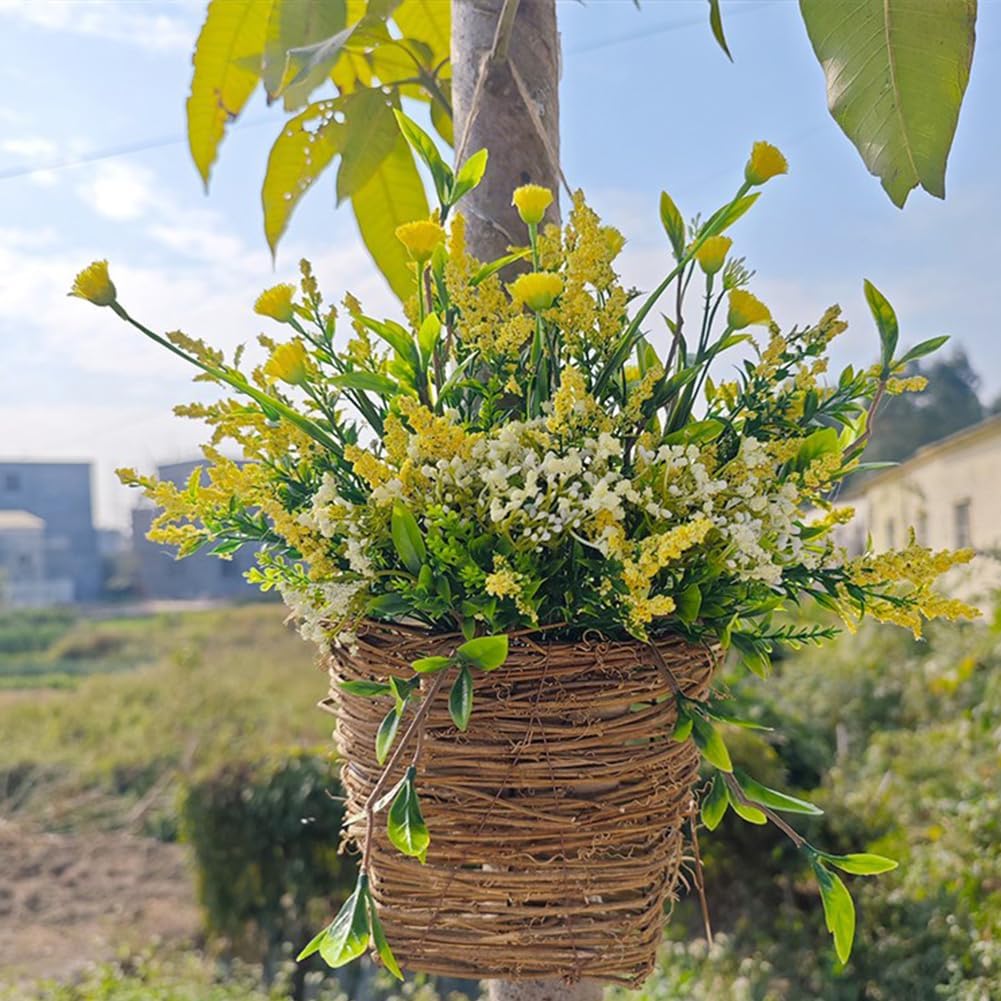 2025 Upgraded Cream Hydrangea Door Wreath 1PC Yellow Artificial Rattan Hanging Basket