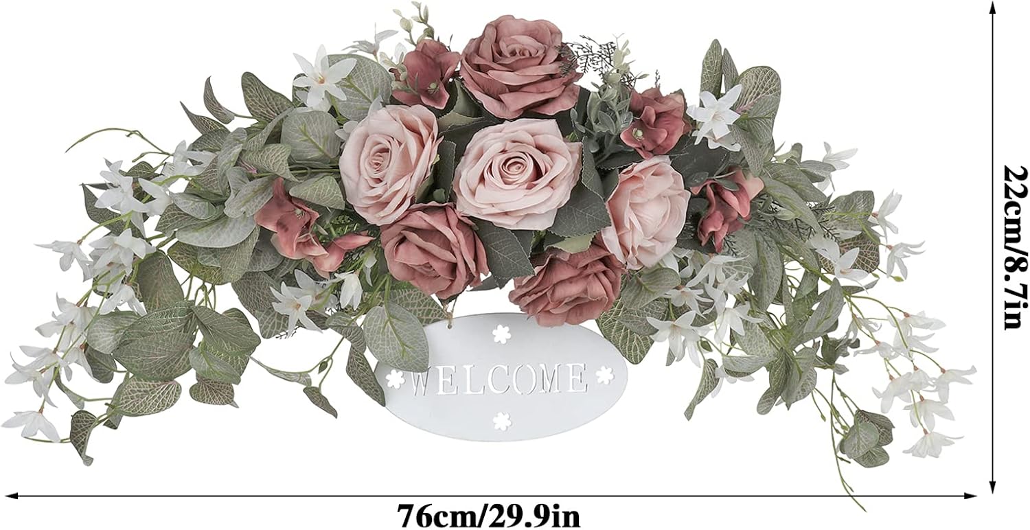 POTRUWE Artificial Rose and Leaves Front Door Wreath