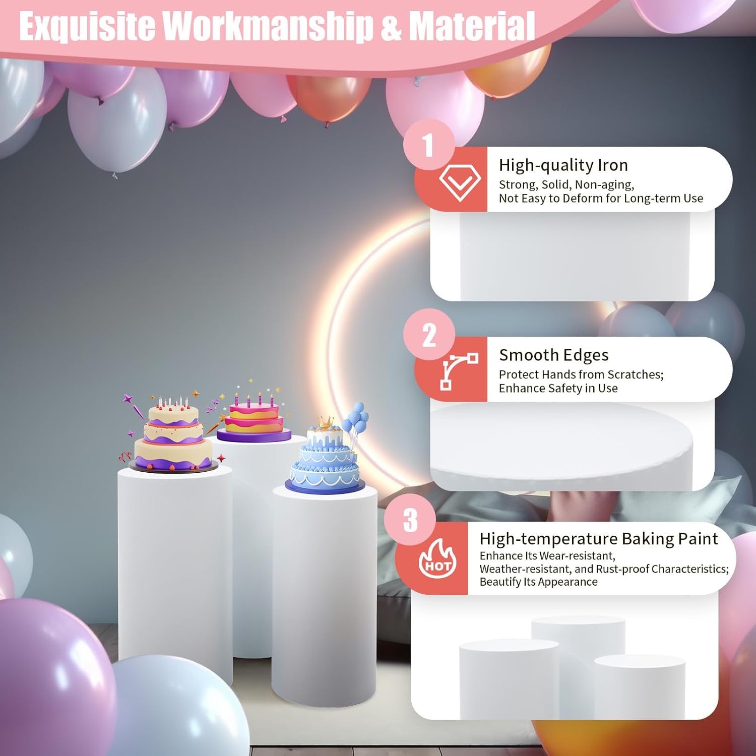 3PCS White Cylinder Pedestal Display Stand for Decorations