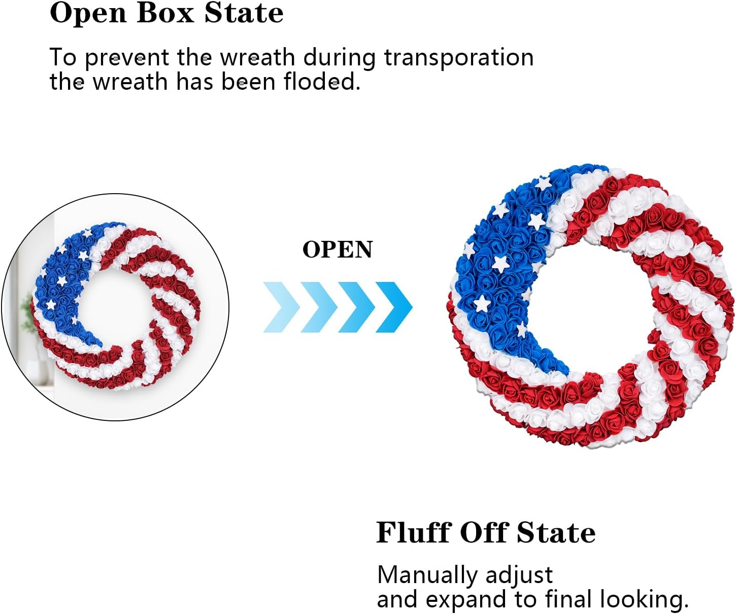 16 Inch Patriotic Flag Wreath for Front Door and Porch
