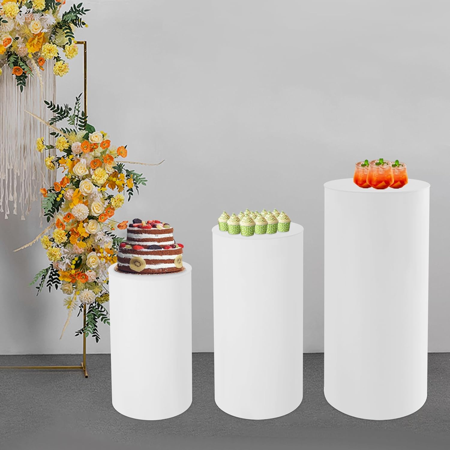 3PCS White Cylinder Pedestal Stands for Wedding Decor