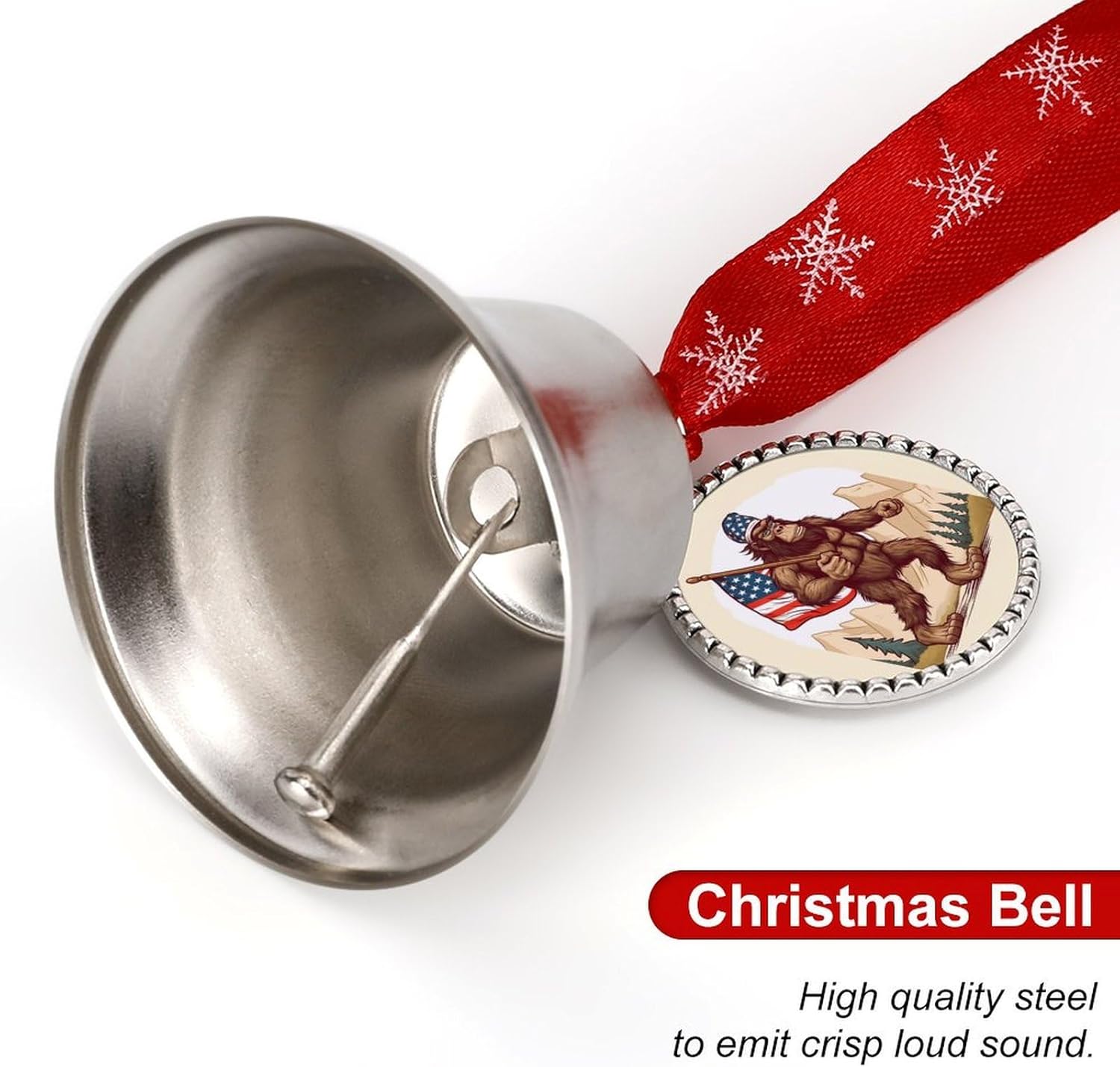 Bigfoot USA Flag Christmas Hanging Bell Ornament Decor