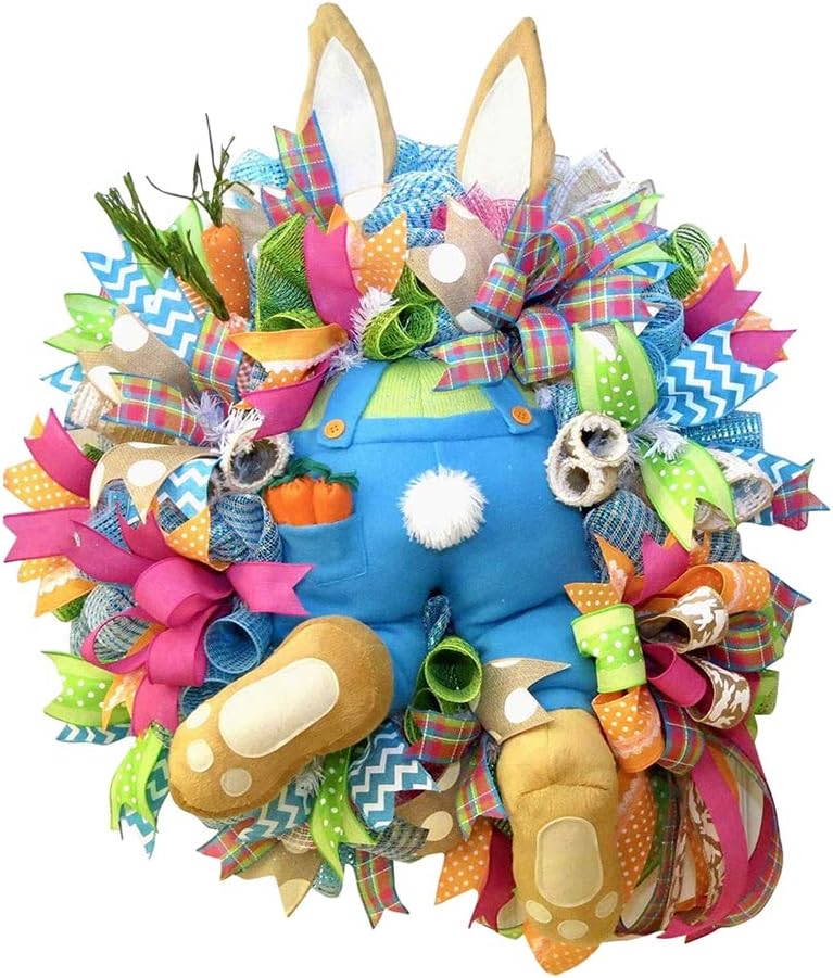 Amosfun Easter Bunny Wreath Door Window Decor