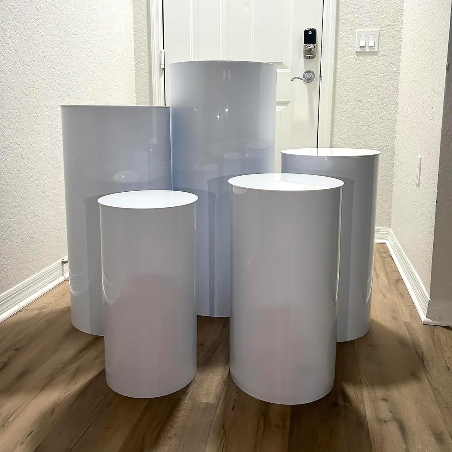 5 Piece White Metal Cylinder Display Stands for Parties