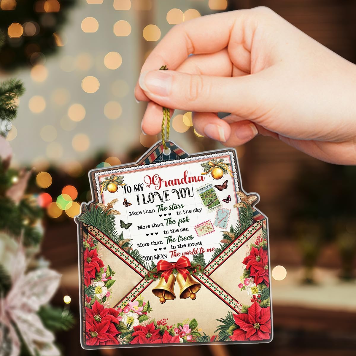 RABOWA Bell Merry Christmas Clear Acrylic Ornament