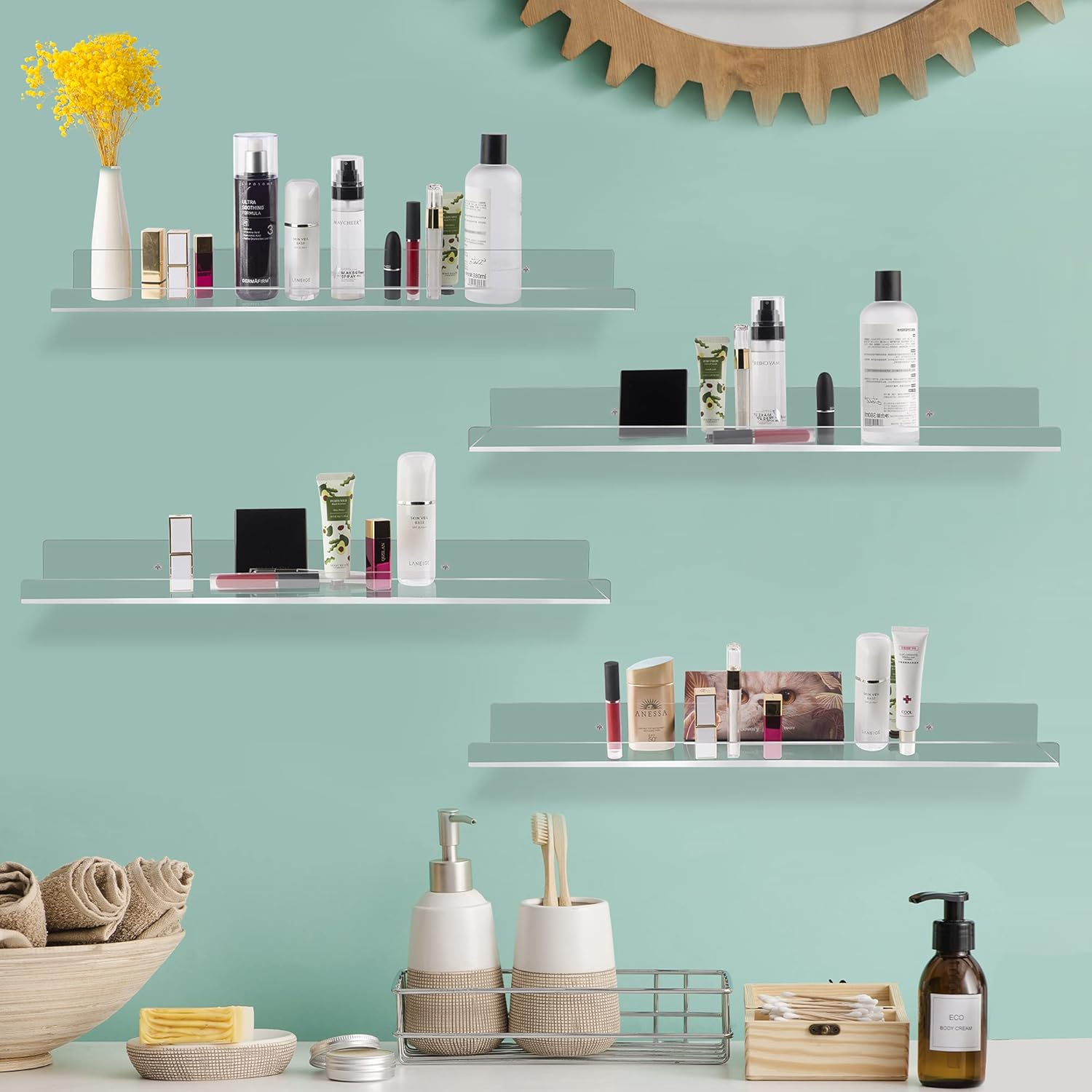 24 Inch Clear Floating Shelves 4 Pack Modern Wall Storage
