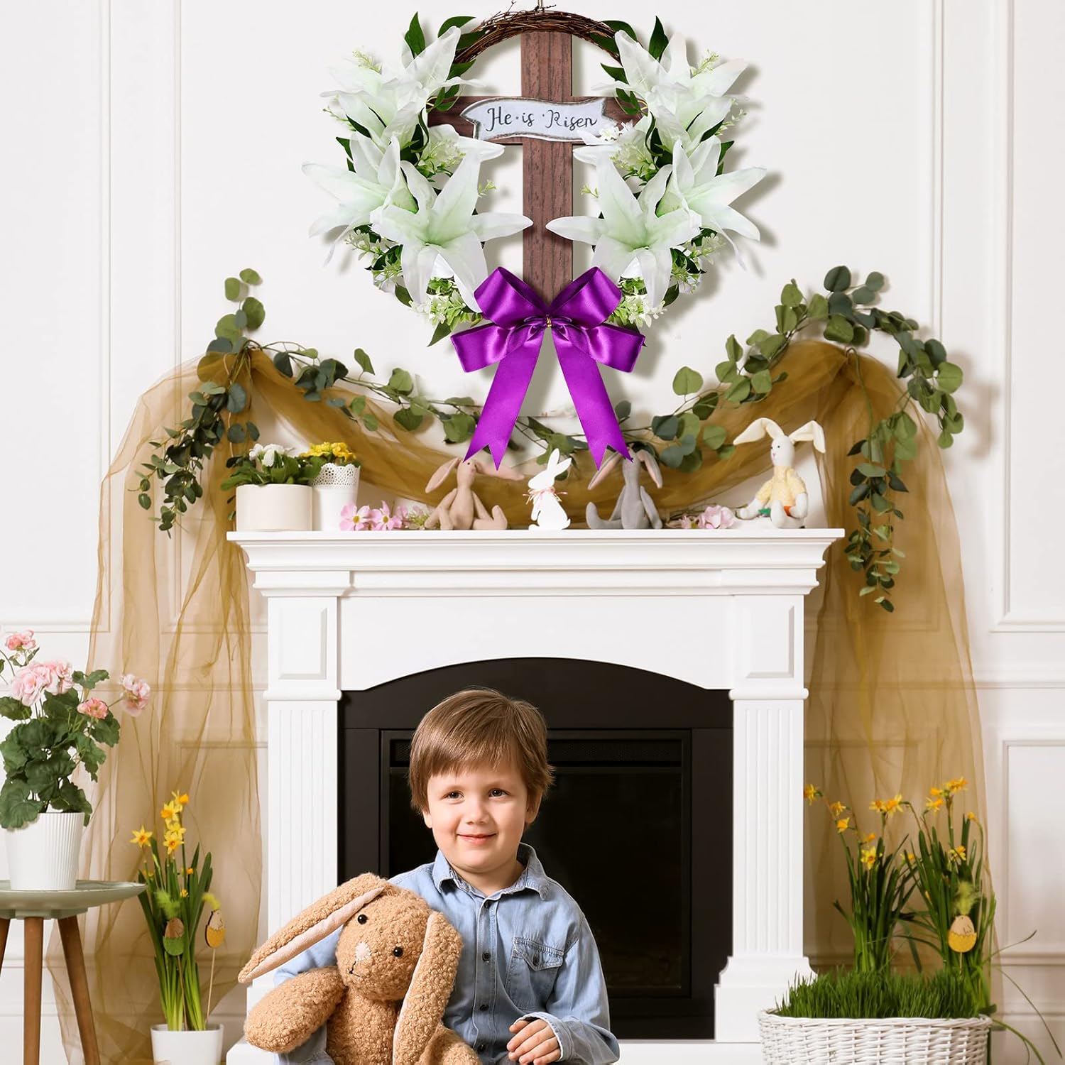 Panelee 18 Inch Easter Wreath Front Door Decor