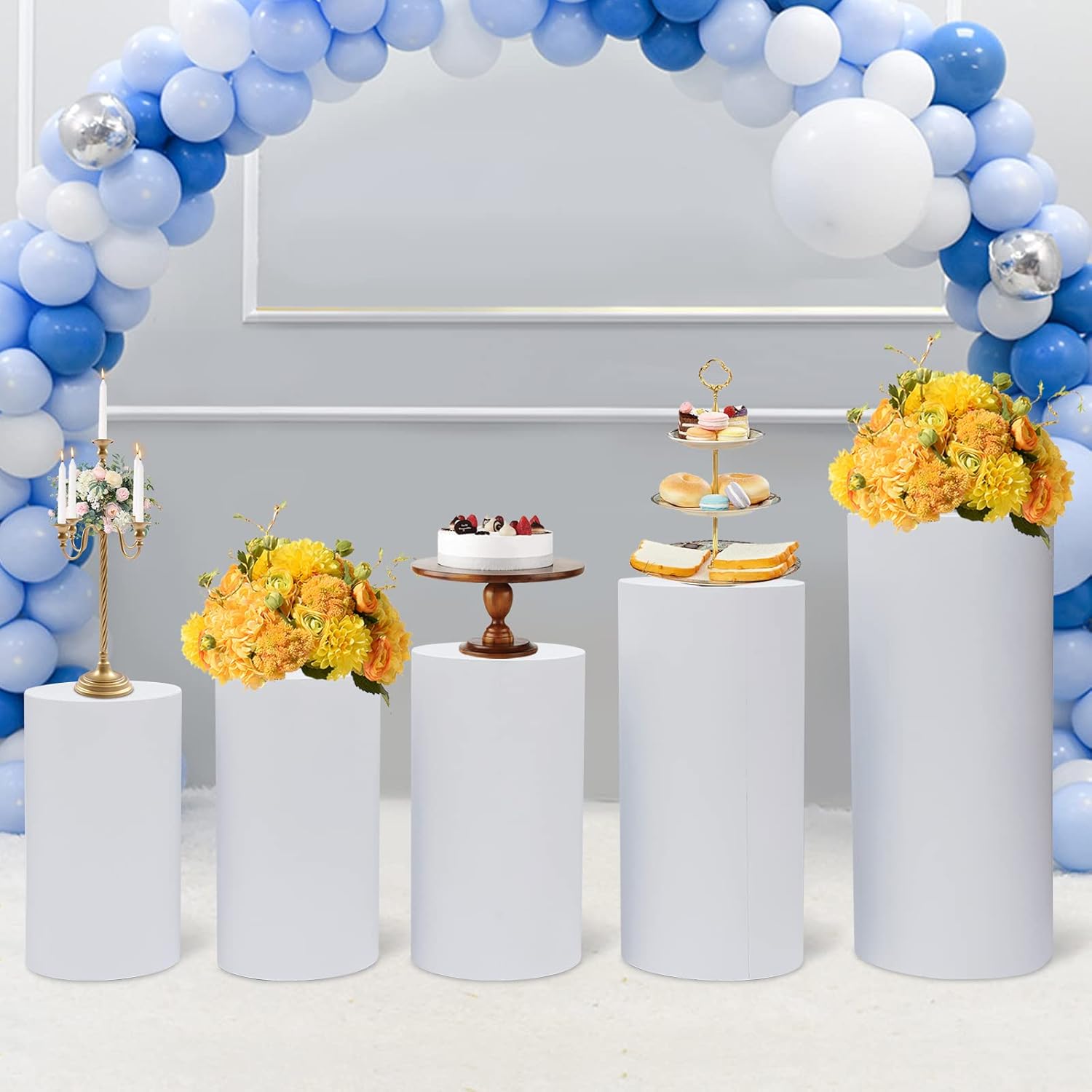 5Pcs White Cylinder Pedestal Stands for Events