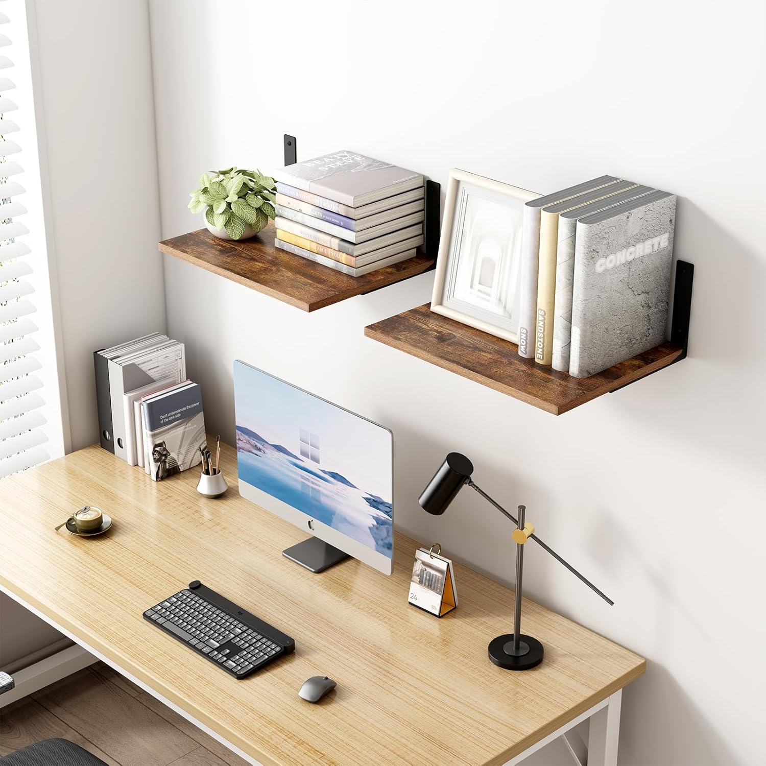 Inforth 12 Deep Floating Wall Shelves Brown 16x12