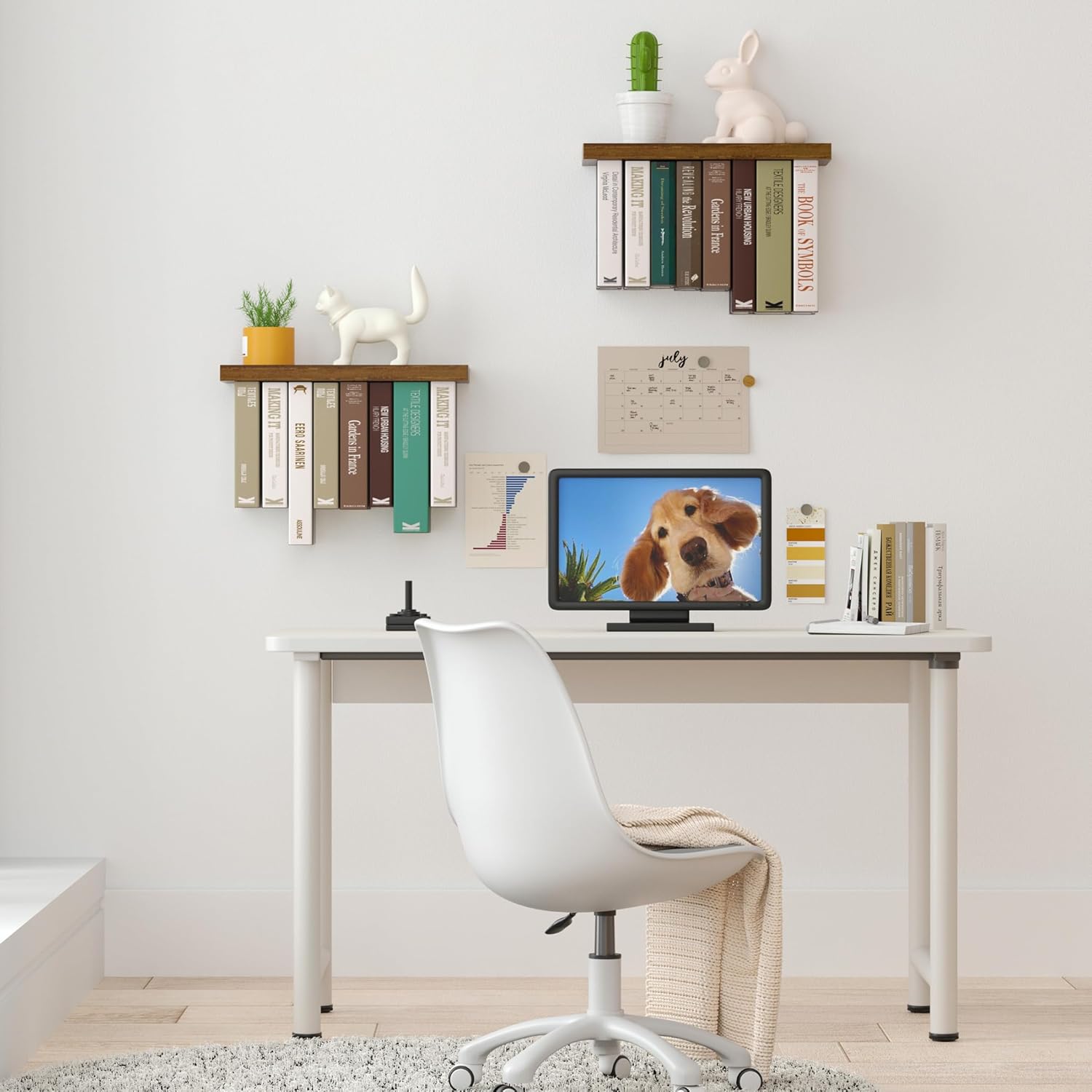 Tohiasen Floating Book Shelves Set of 2 Brown Wood Wall Mount