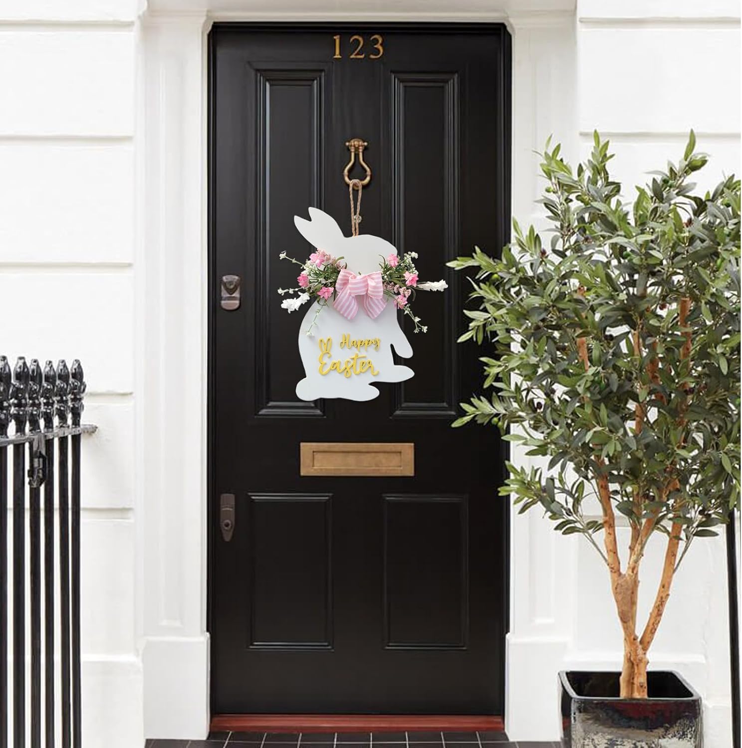 Idyllic White Easter Bunny Wreath Front Door Decor
