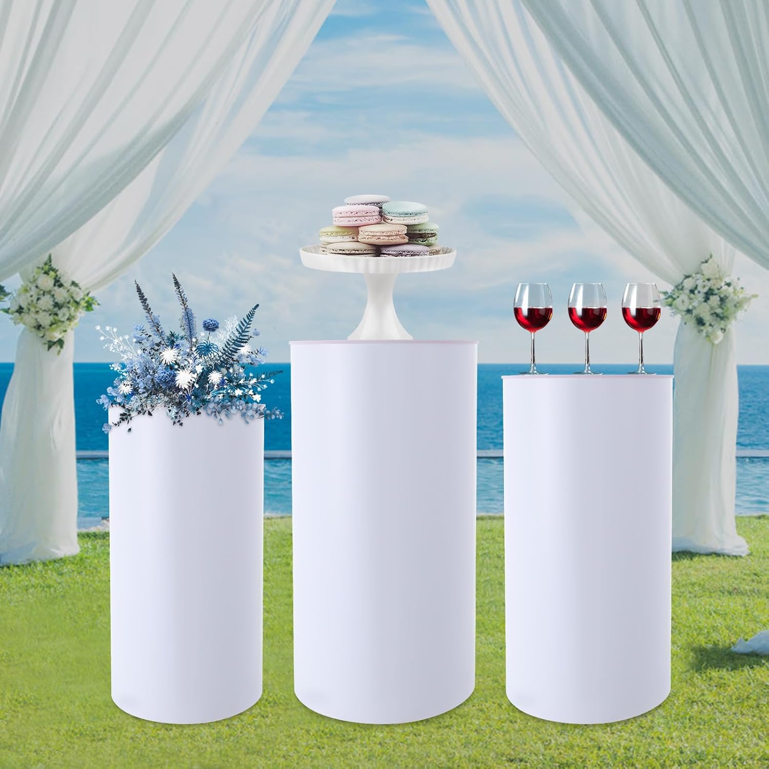3PCS Cylinder Stands for Party Wedding Dessert Display Pedestals White