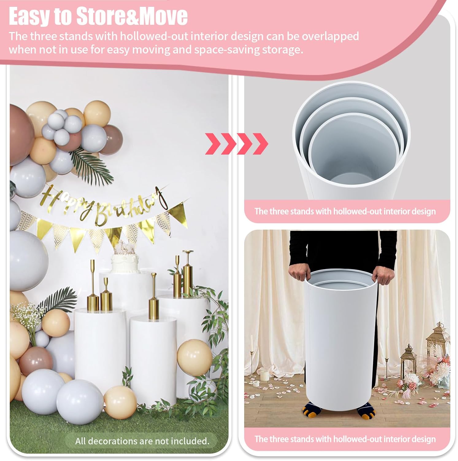 3PCS White Cylinder Pedestal Display Stand for Decorations