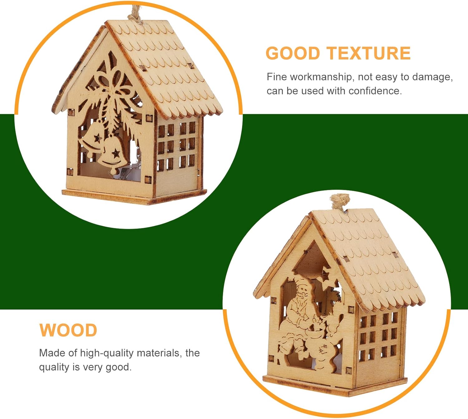 Uonlytech 2pcs Luminous Wooden Christmas Pendant for Home Decor