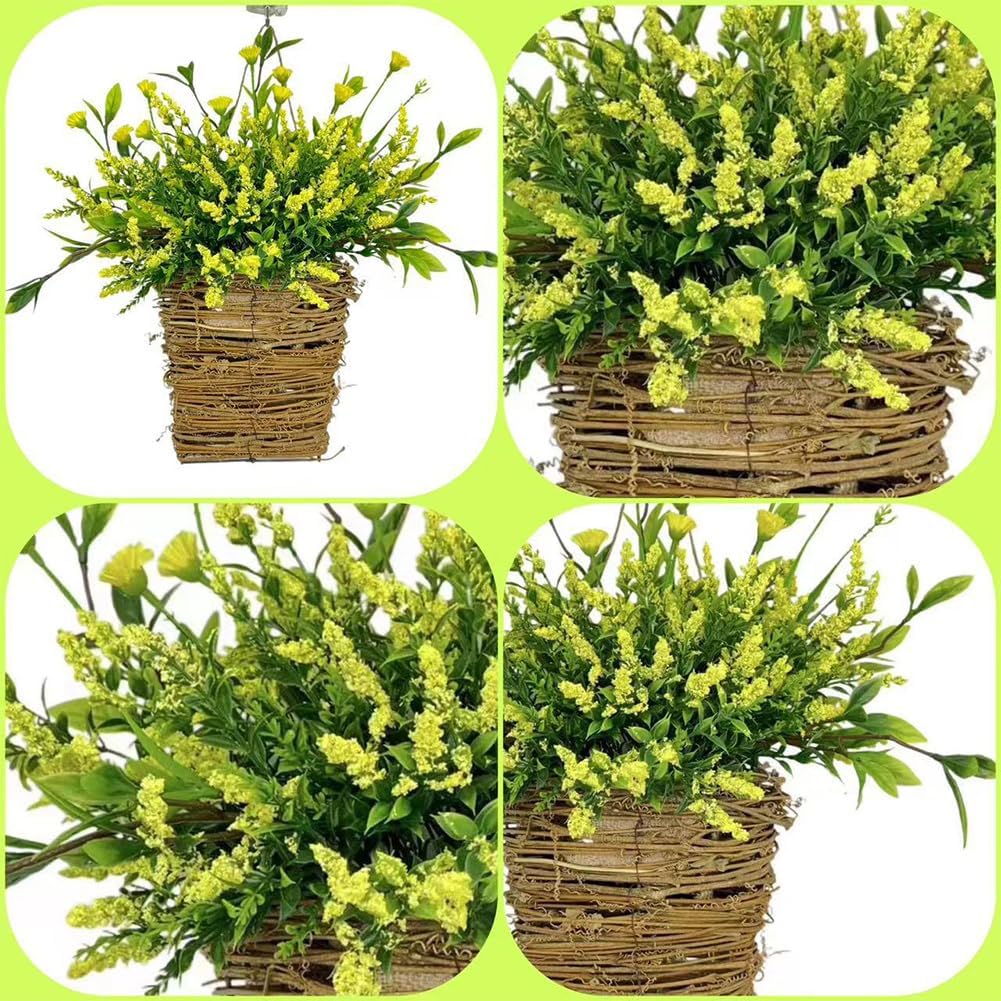 2025 Upgraded Cream Hydrangea Door Wreath 1PC Yellow Artificial Rattan Hanging Basket